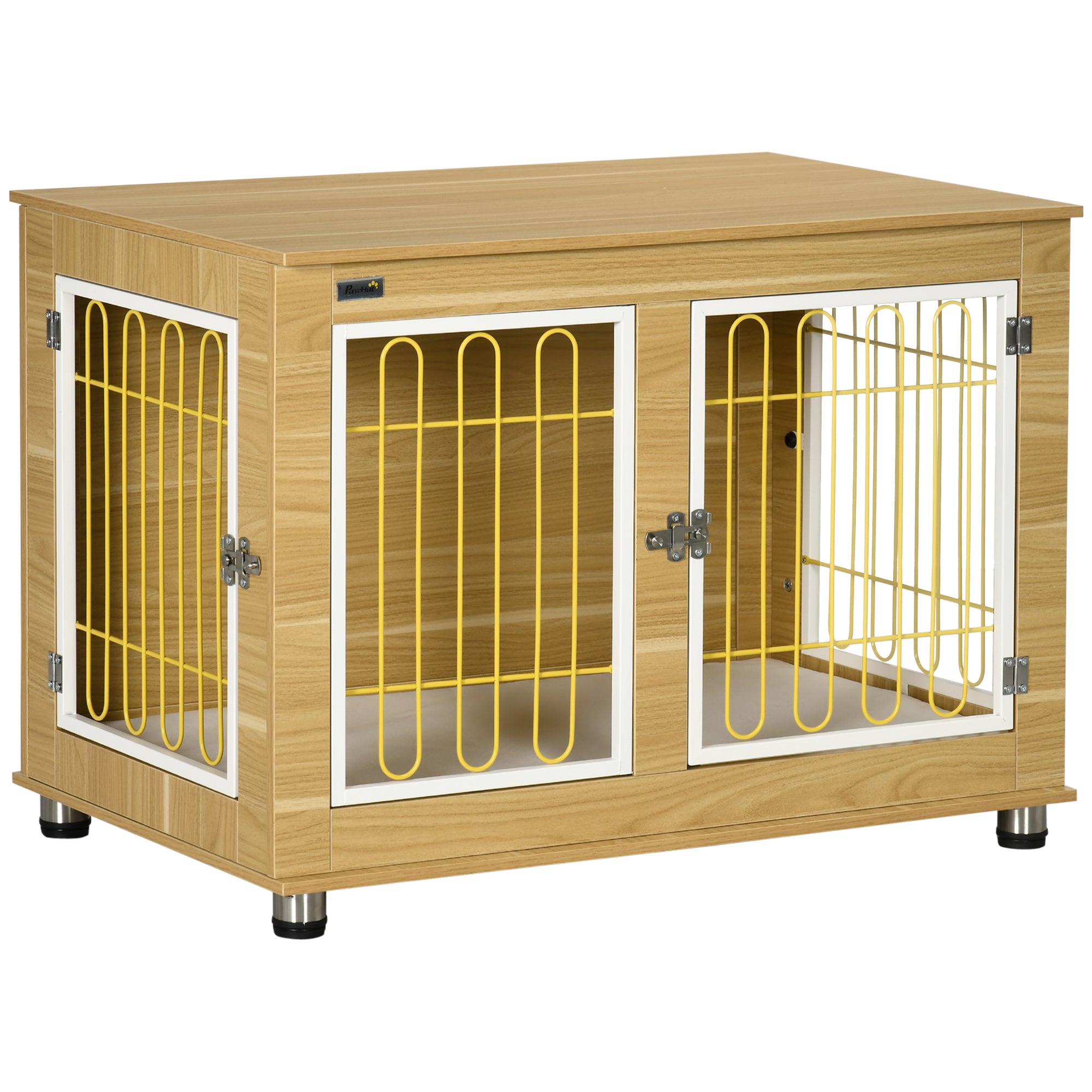 PawHut Modern Large Dog Crate End Table with Soft Cushion & Big Tabletop, Wooden Dog Crate Bed Indoor Dog Kennel Furniture with Washable Cushion Cover