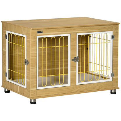 PawHut Modern Large Dog Crate End Table with Soft Cushion & Big Tabletop, Wooden Dog Crate Bed Indoor Dog Kennel Furniture with Washable Cushion Cover