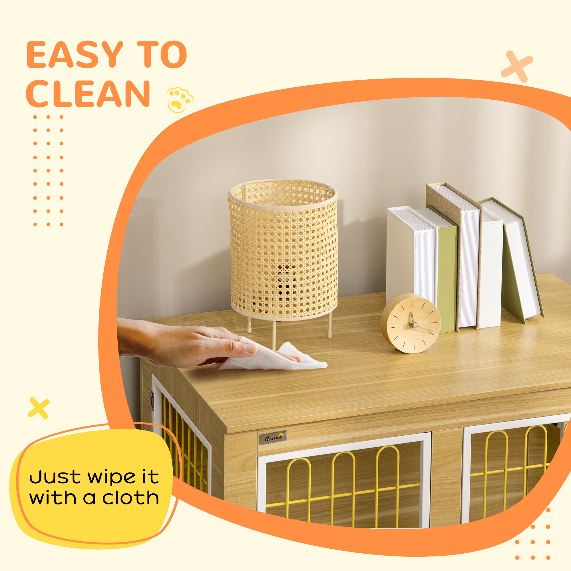PawHut Modern Large Dog Crate End Table with Soft Cushion & Big Tabletop, Wooden Dog Crate Bed Indoor Dog Kennel Furniture with Washable Cushion Cover