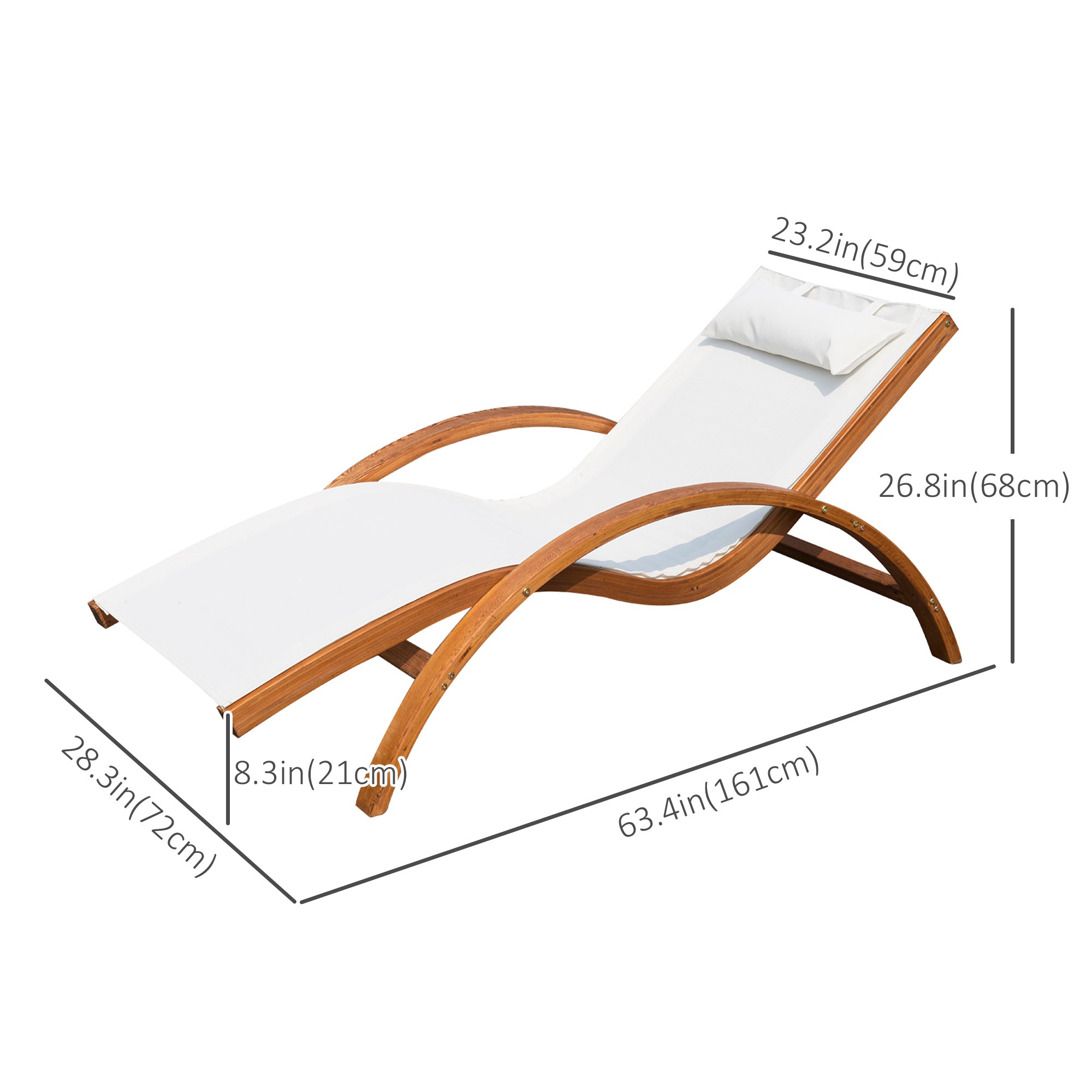 Outsunny Wooden Outdoor Lounge Chair, Patio Chaise Lounge Chair with Headrest, Garden Sun Lounger Recliner Tanning Chair with Wood Frame, Texteline, Cream