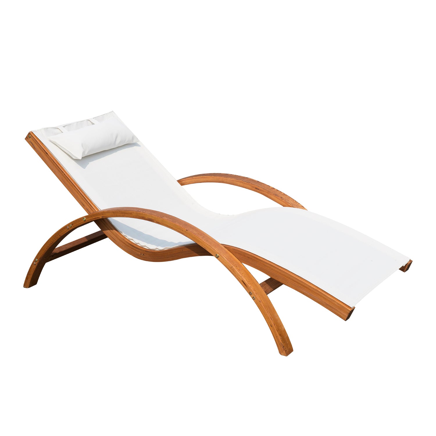 Outsunny Wooden Outdoor Lounge Chair, Patio Chaise Lounge Chair with Headrest, Garden Sun Lounger Recliner Tanning Chair with Wood Frame, Texteline, Cream