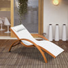 Outsunny Wooden Outdoor Lounge Chair, Patio Chaise Lounge Chair with Headrest, Garden Sun Lounger Recliner Tanning Chair with Wood Frame, Texteline, Cream