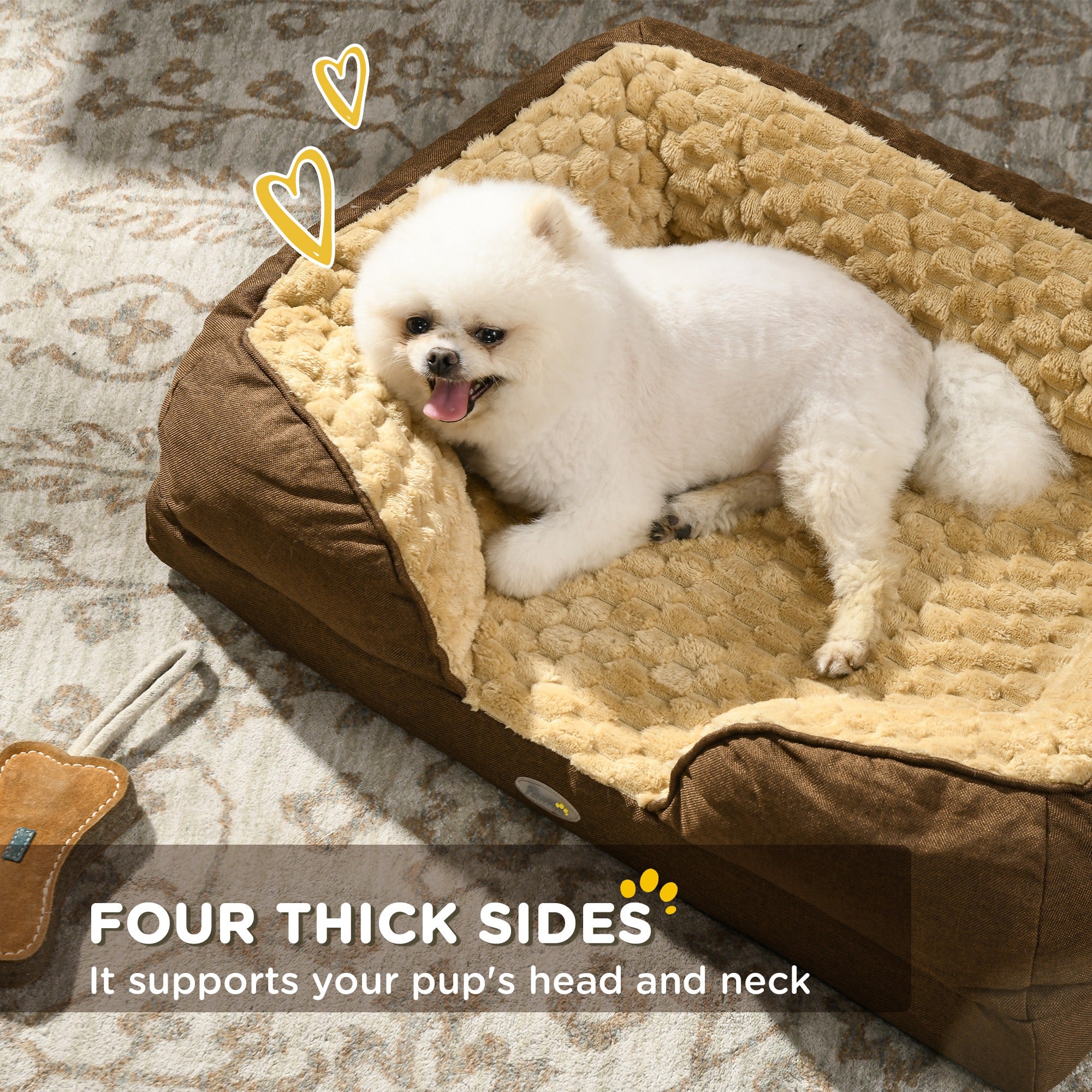 PawHut Dog Sofa Bed Pet Bed Dog Mattress with Removable Washable Cover, Anti-Slip Bottom, for Small Sized Dogs, 70L x 50W x 18Hcm - Brown