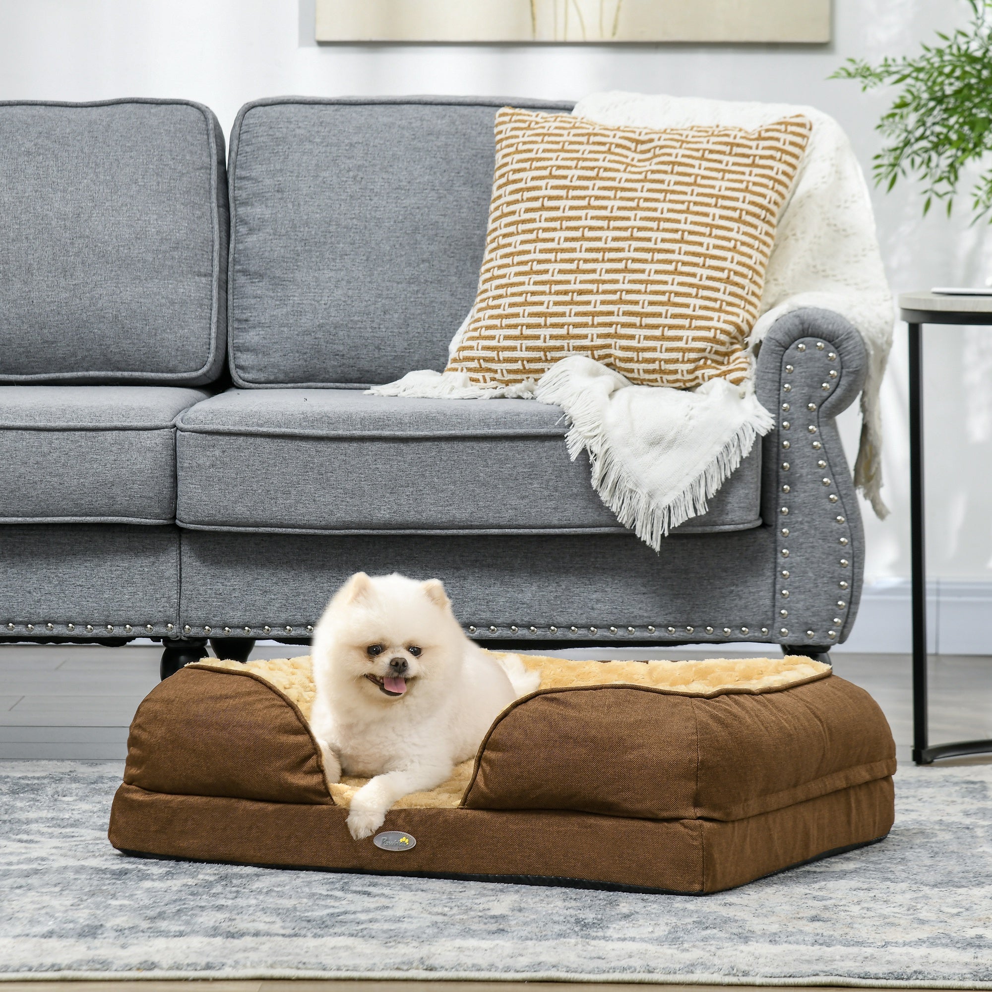 PawHut Dog Sofa Bed Pet Bed Dog Mattress with Removable Washable Cover, Anti-Slip Bottom, for Small Sized Dogs, 70L x 50W x 18Hcm - Brown