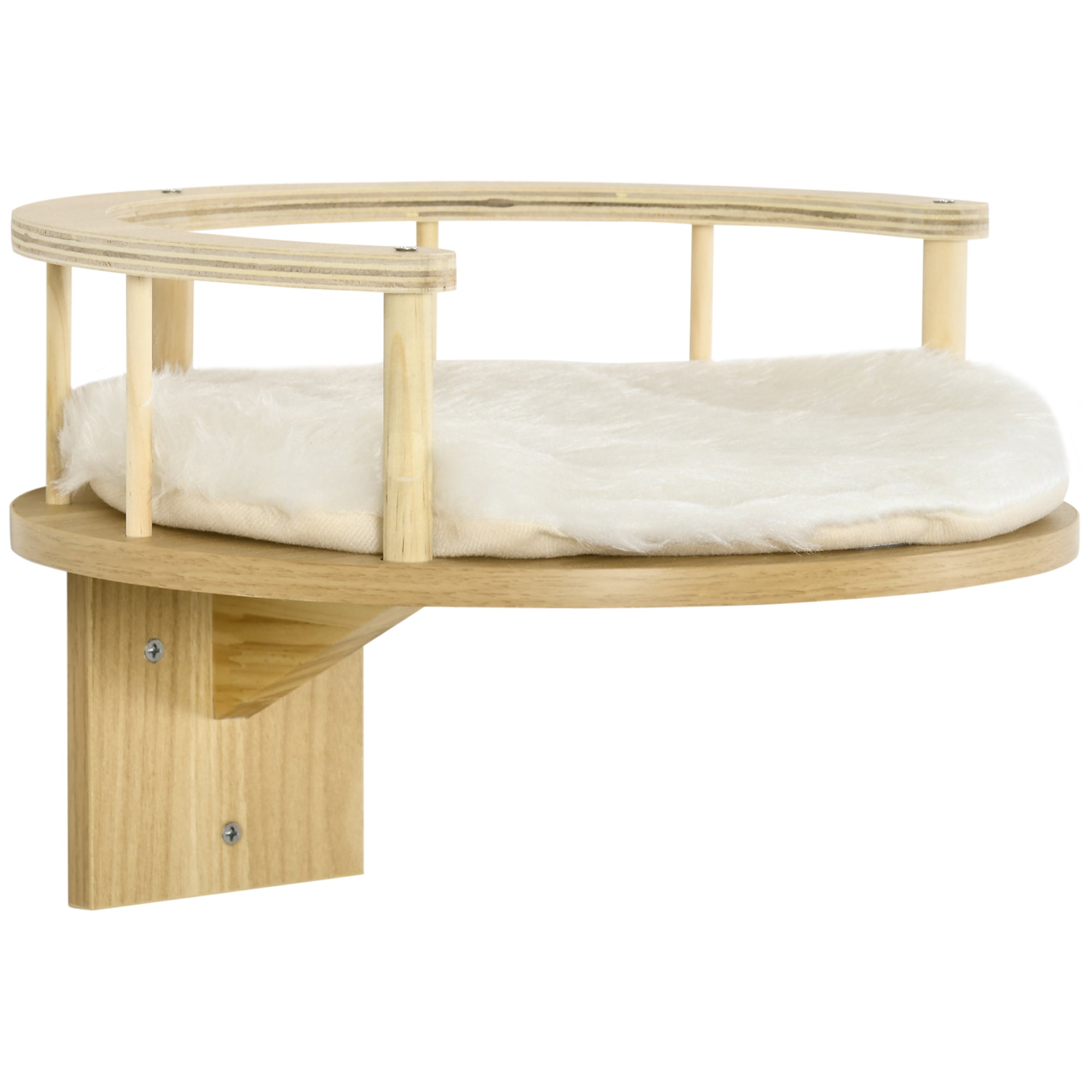 PawHut Cat Shelf, Wall Mounted Cat Tree Kitten Bed Cat Perch with Cushion, Guardrails for Indoor Cats, 34 x 34 x 10.5 cm, Beige