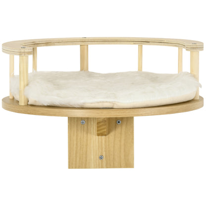 PawHut Cat Shelf, Wall Mounted Cat Tree Kitten Bed Cat Perch with Cushion, Guardrails for Indoor Cats, 34 x 34 x 10.5 cm, Beige