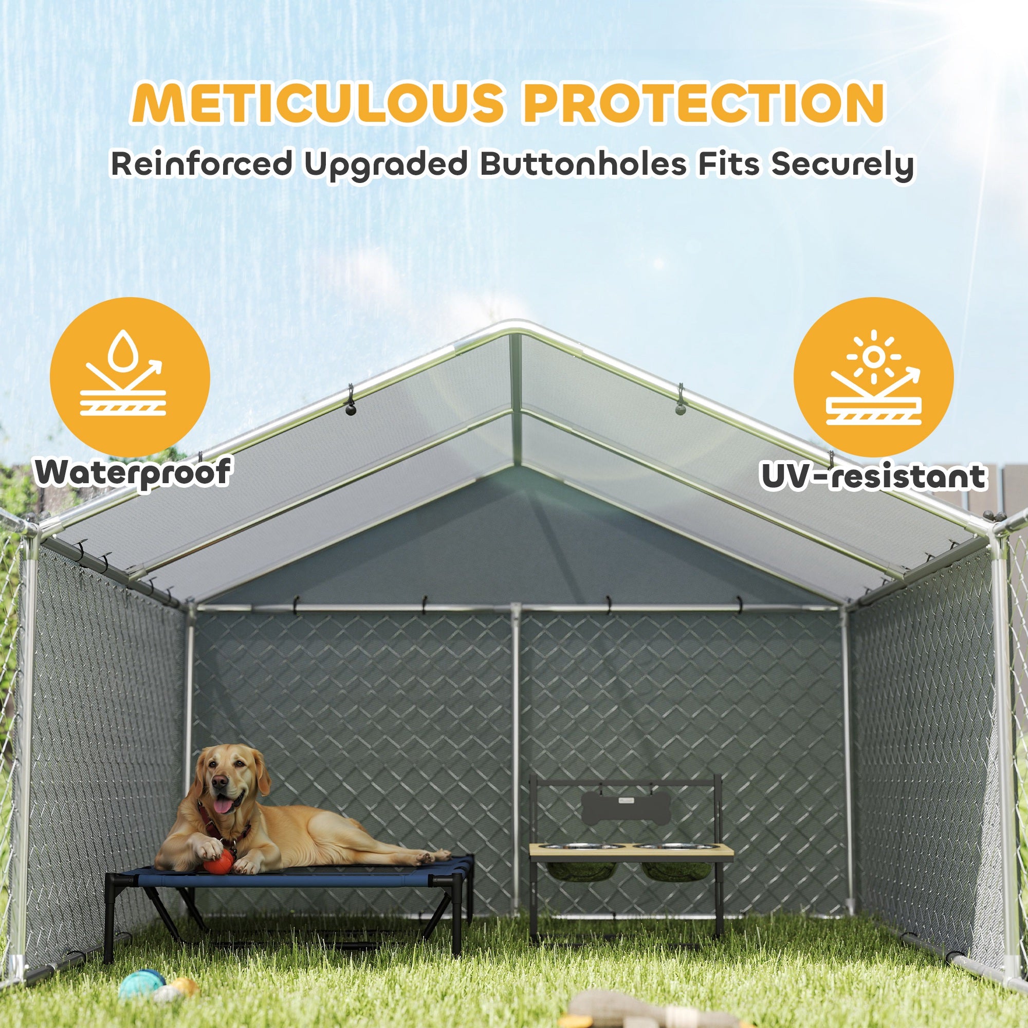 PawHut Outdoor Dog Kennel with Waterproof & UV-Resistant Cover, Dog Run with Secure Lock for Small Medium Large Dogs, 13.1' x 7.5' x 4.9'