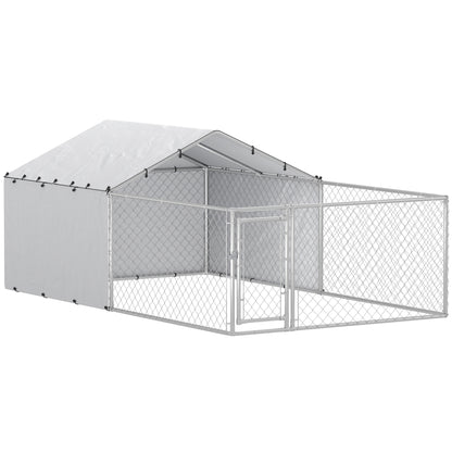 PawHut Outdoor Dog Kennel with Waterproof & UV-Resistant Cover, Dog Run with Secure Lock for Small Medium Large Dogs, 13.1' x 7.5' x 4.9'