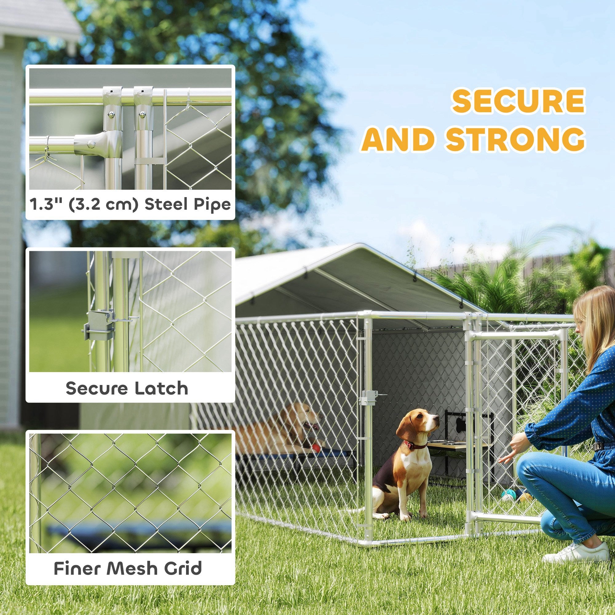 PawHut Outdoor Dog Kennel with Waterproof & UV-Resistant Cover, Dog Run with Secure Lock for Small Medium Large Dogs, 13.1' x 7.5' x 4.9'