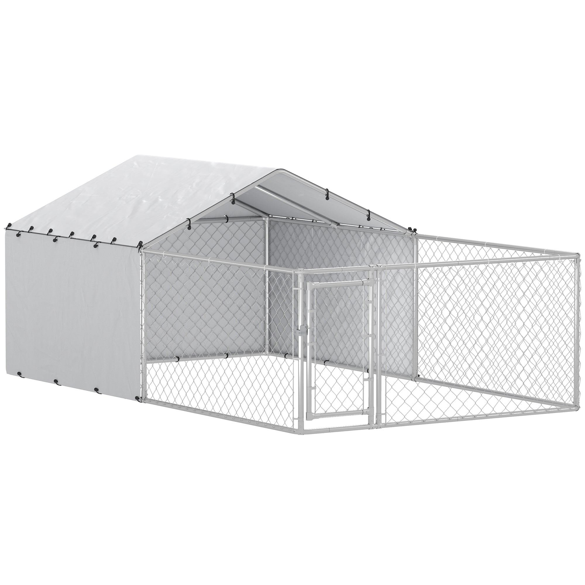 PawHut Outdoor Dog Kennel with Waterproof & UV-Resistant Cover, Dog Run with Secure Lock for Small Medium Large Dogs, 13.1' x 7.5' x 4.9'