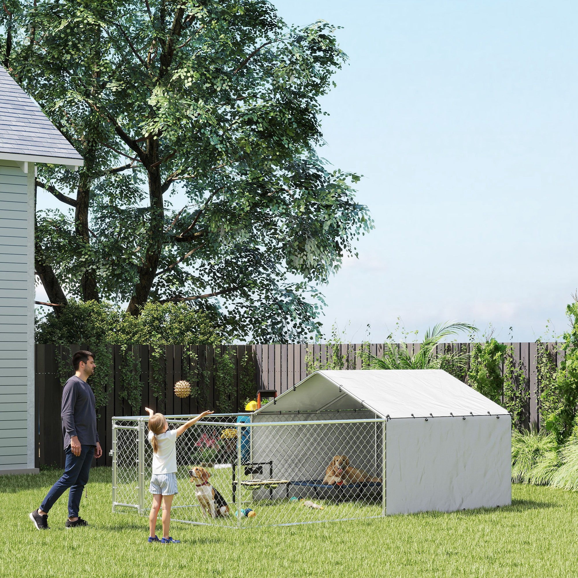 PawHut Outdoor Dog Kennel with Waterproof & UV-Resistant Cover, Dog Run with Secure Lock for Small Medium Large Dogs, 13.1' x 7.5' x 4.9'