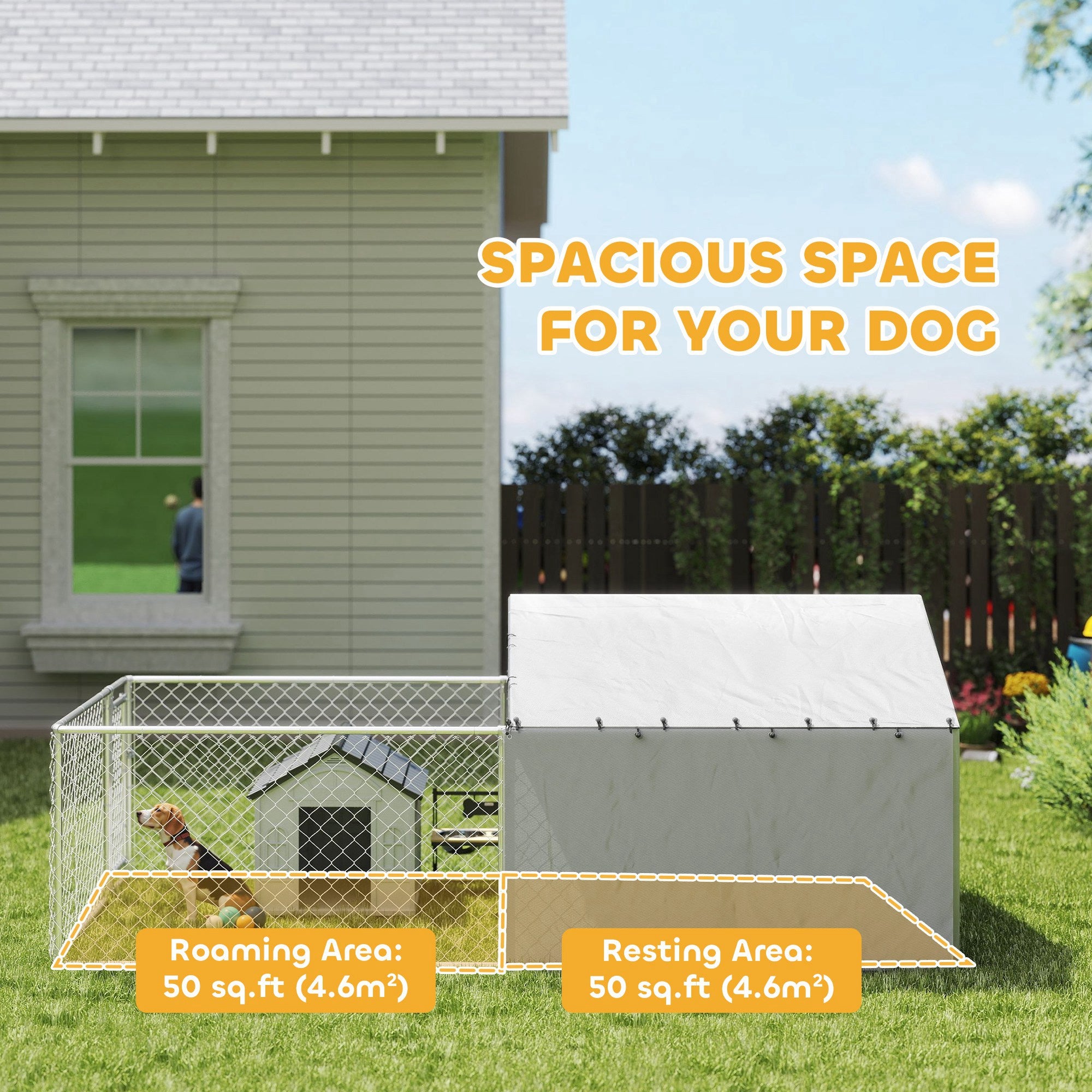 PawHut Outdoor Dog Kennel with Waterproof & UV-Resistant Cover, Dog Run with Secure Lock for Small Medium Large Dogs, 13.1' x 7.5' x 4.9'