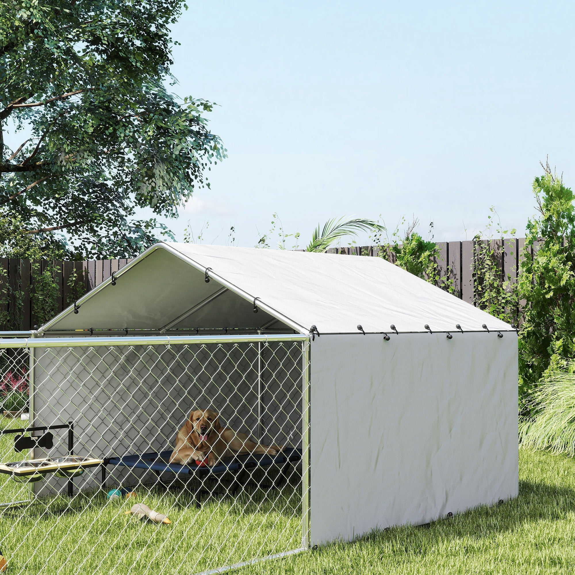 PawHut Outdoor Dog Kennel with Waterproof & UV-Resistant Cover, Dog Run with Secure Lock for Small Medium Large Dogs, 13.1' x 7.5' x 4.9'