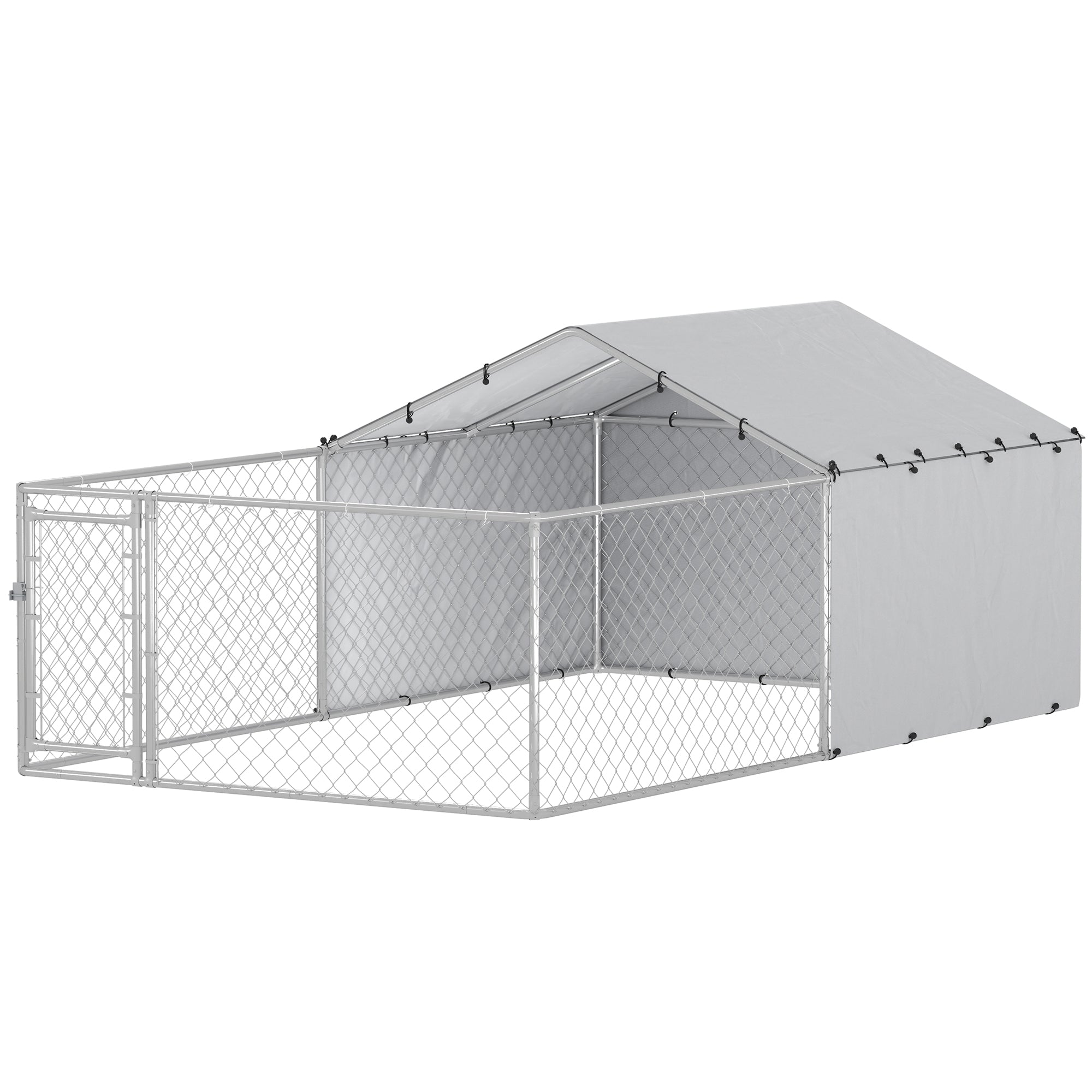 PawHut Outdoor Dog Kennel with Waterproof & UV-Resistant Cover, Dog Run with Secure Lock for Small Medium Large Dogs, 13.1' x 7.5' x 4.9'