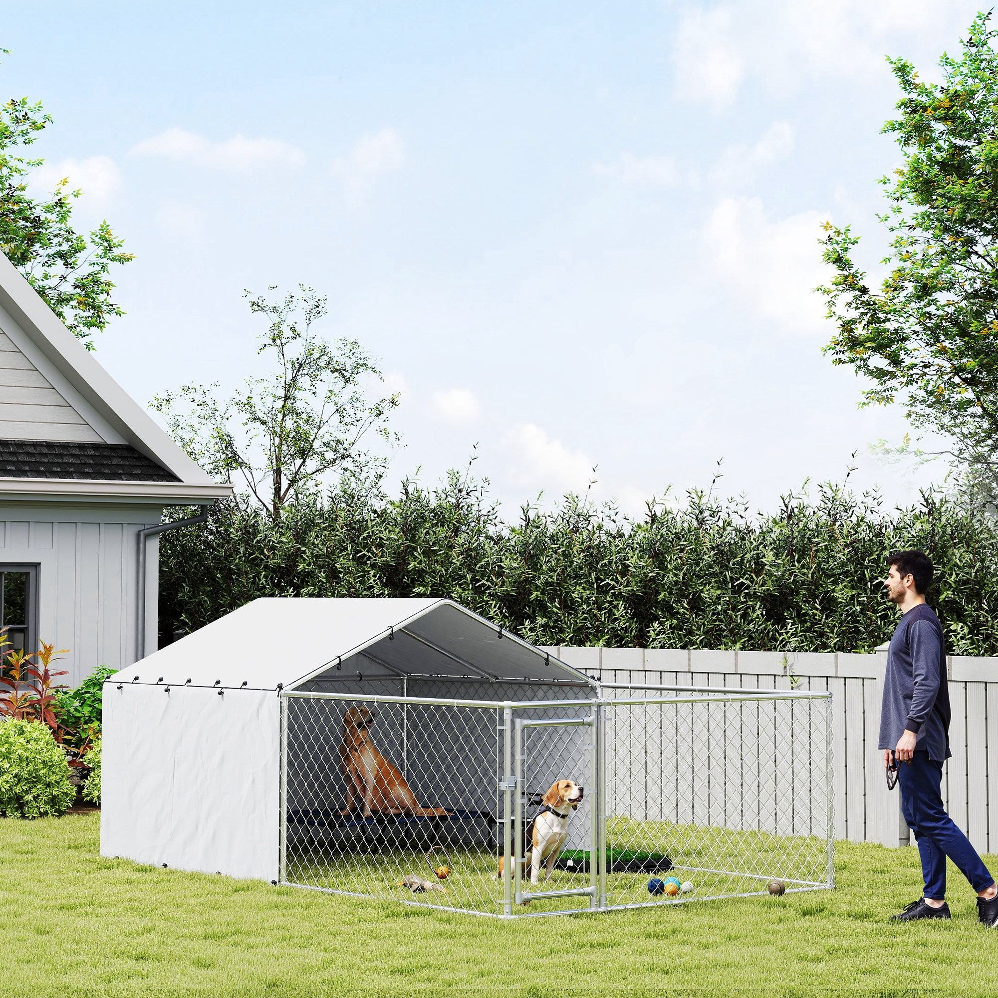 PawHut Outdoor Dog Kennel with Waterproof & UV-Resistant Cover, Dog Run with Secure Lock for Small Medium Large Dogs, 13.1' x 7.5' x 4.9'