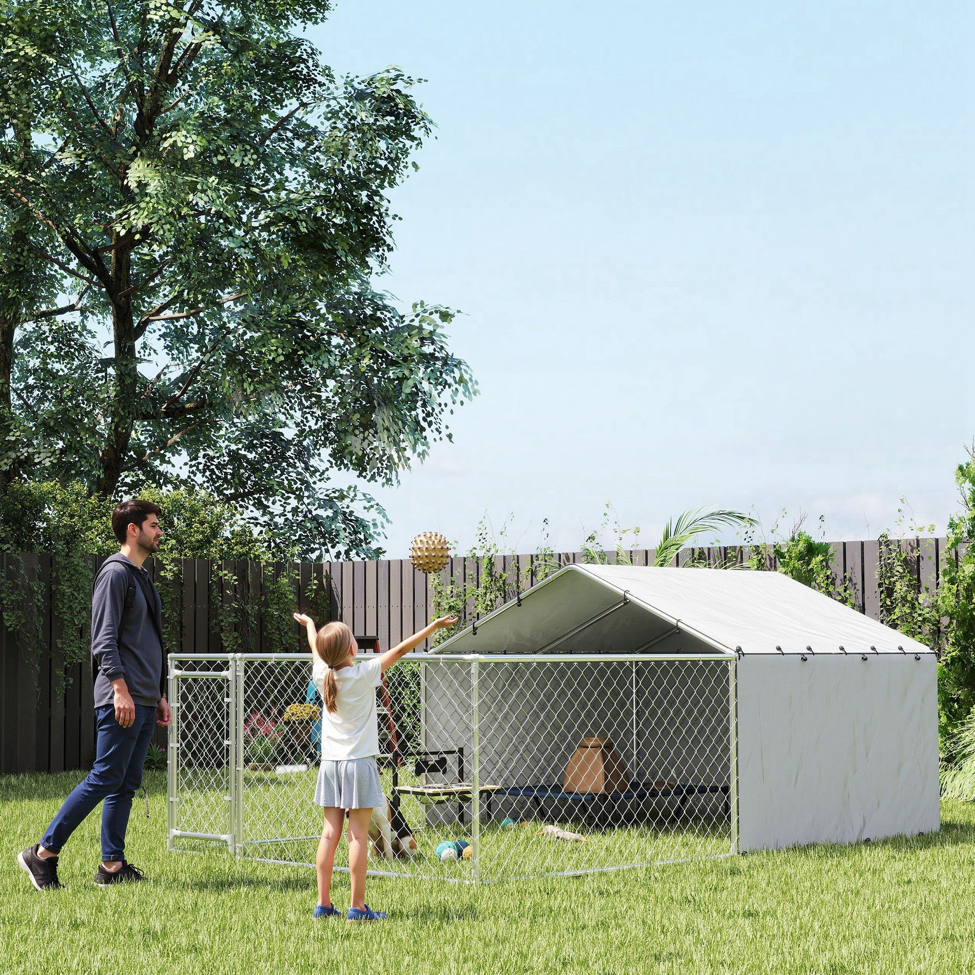 PawHut Outdoor Dog Kennel with Waterproof & UV-Resistant Cover, Dog Run with Secure Lock for Small Medium Large Dogs, 13.1' x 7.5' x 4.9'