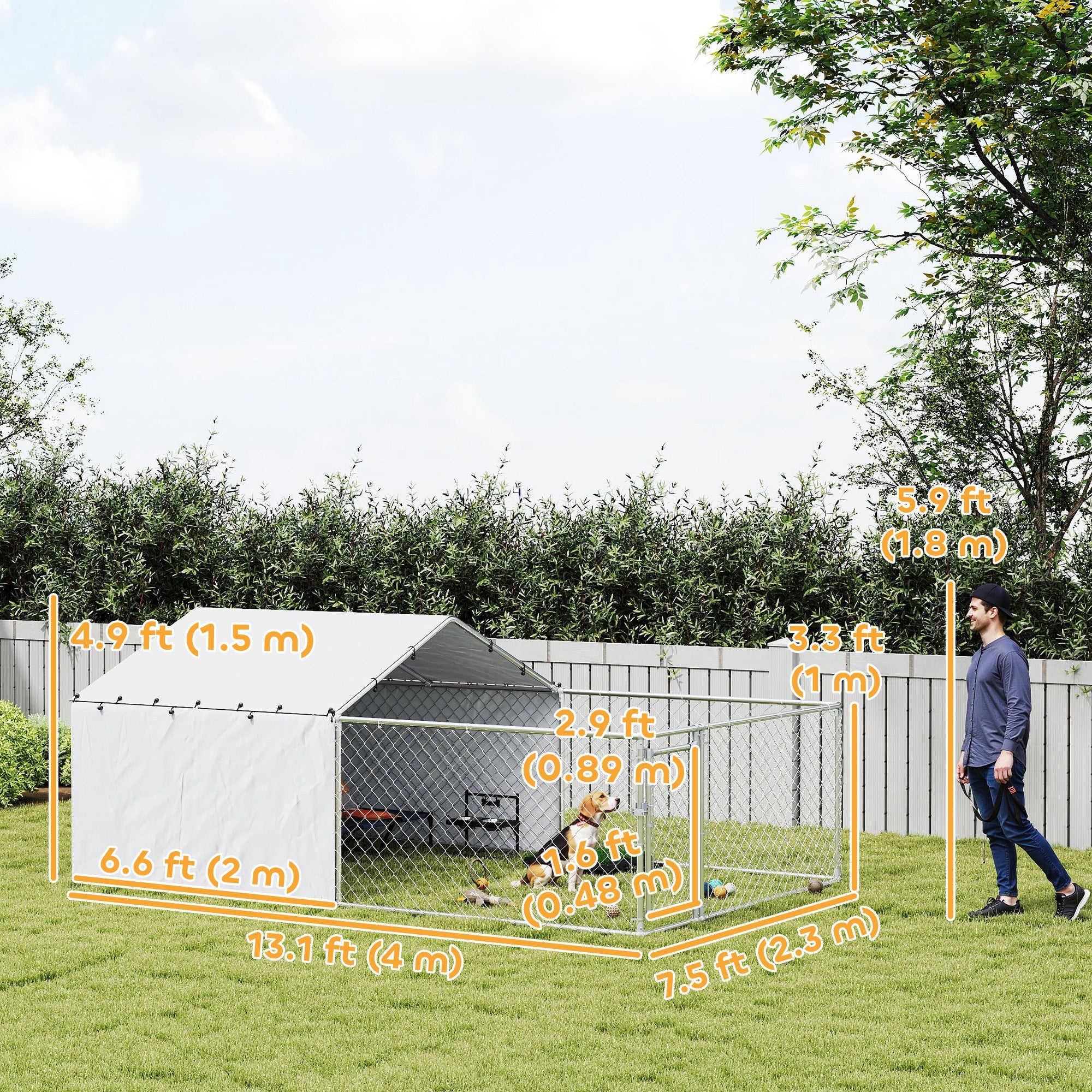 PawHut Outdoor Dog Kennel with Waterproof & UV-Resistant Cover, Dog Run with Secure Lock for Small Medium Large Dogs, 13.1' x 7.5' x 4.9'