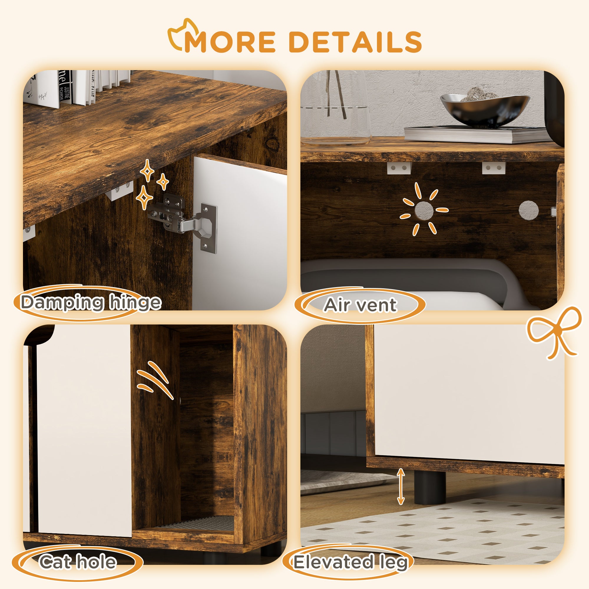PawHut Hidden Litter Box, Cat Litter Box Furniture, 2-in-1 Design with Double Doors, Sand Drain Pad, for Indoor Use, 80 x 48 x 48cm - Rustic Brown