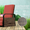 Outsunny Outdoor Recliner Chair, Reclining Outdoor Lounge Chair with Adjustable Backrest and Footrest, Wicker Chair with Flip Side Table, Aluminum Armrests and Cushion, Red