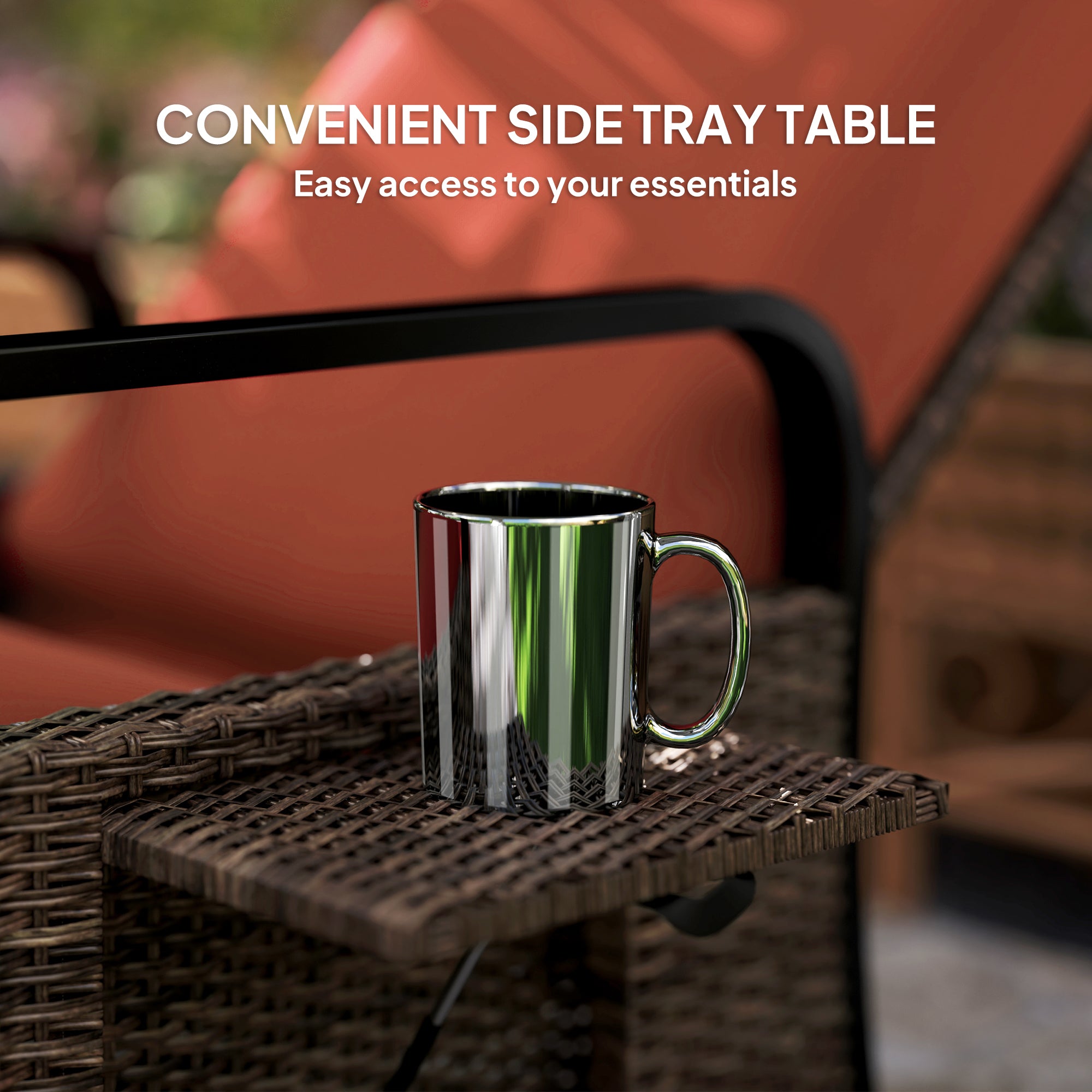 Outsunny Outdoor Recliner Chair, Reclining Outdoor Lounge Chair with Adjustable Backrest and Footrest, Wicker Chair with Flip Side Table, Aluminum Armrests and Cushion, Red