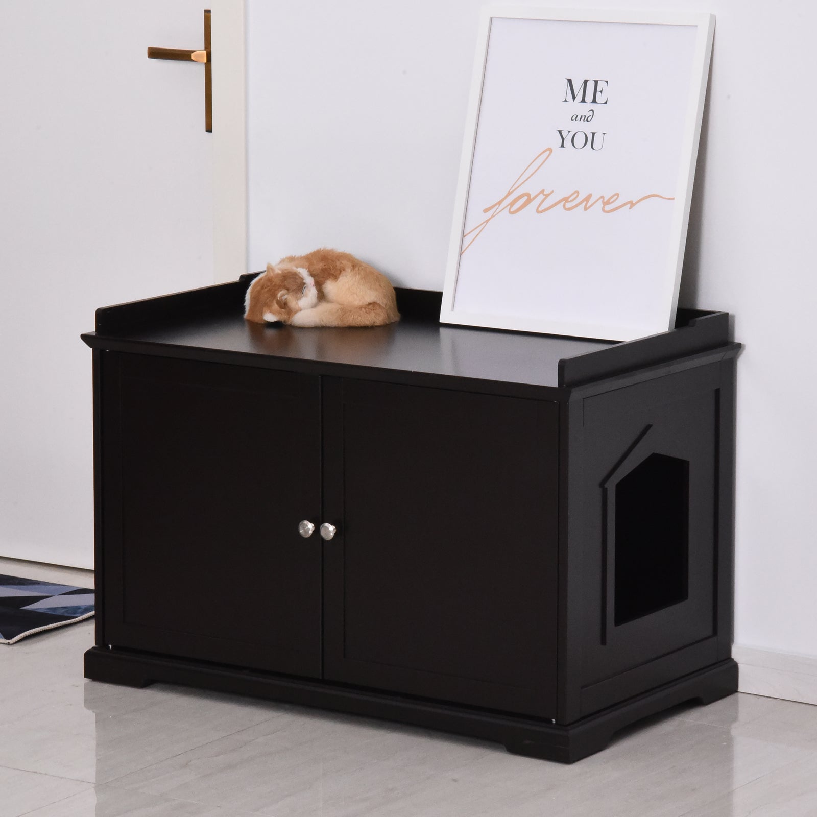 PawHut 37.5" Wooden Covered Mess Free Cat Litter Box End Table Hideaway Cabinet with Storage for Accessories, Brown