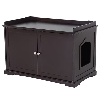 PawHut 37.5" Wooden Covered Mess Free Cat Litter Box End Table Hideaway Cabinet with Storage for Accessories, Brown