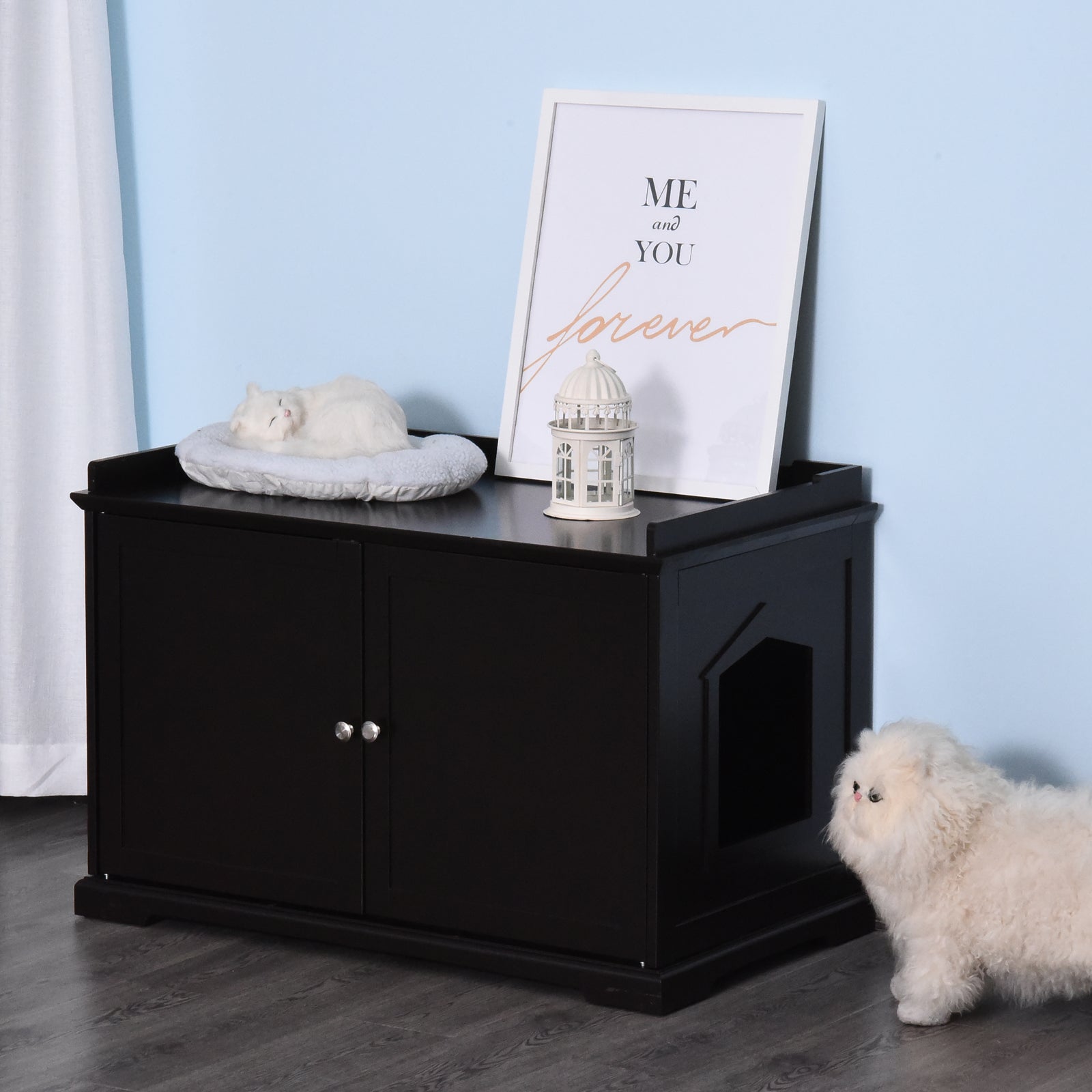 PawHut 37.5" Wooden Covered Mess Free Cat Litter Box End Table Hideaway Cabinet with Storage for Accessories, Brown