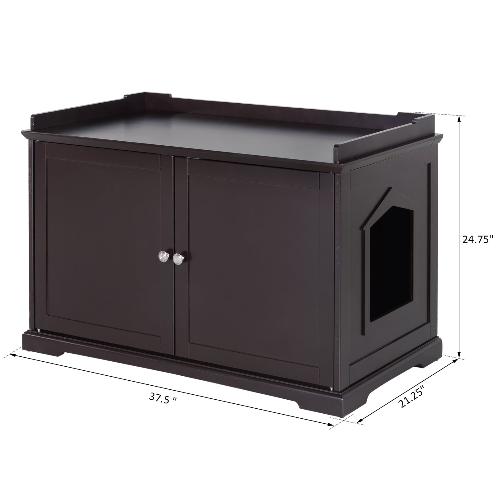 PawHut 37.5" Wooden Covered Mess Free Cat Litter Box End Table Hideaway Cabinet with Storage for Accessories, Brown