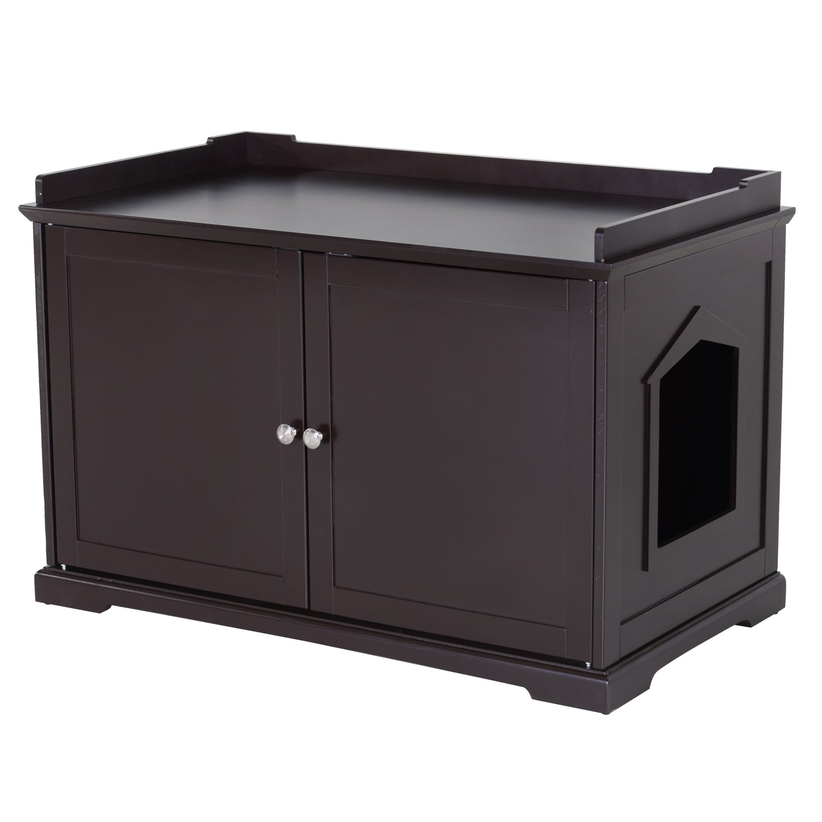 PawHut 37.5" Wooden Covered Mess Free Cat Litter Box End Table Hideaway Cabinet with Storage for Accessories, Brown