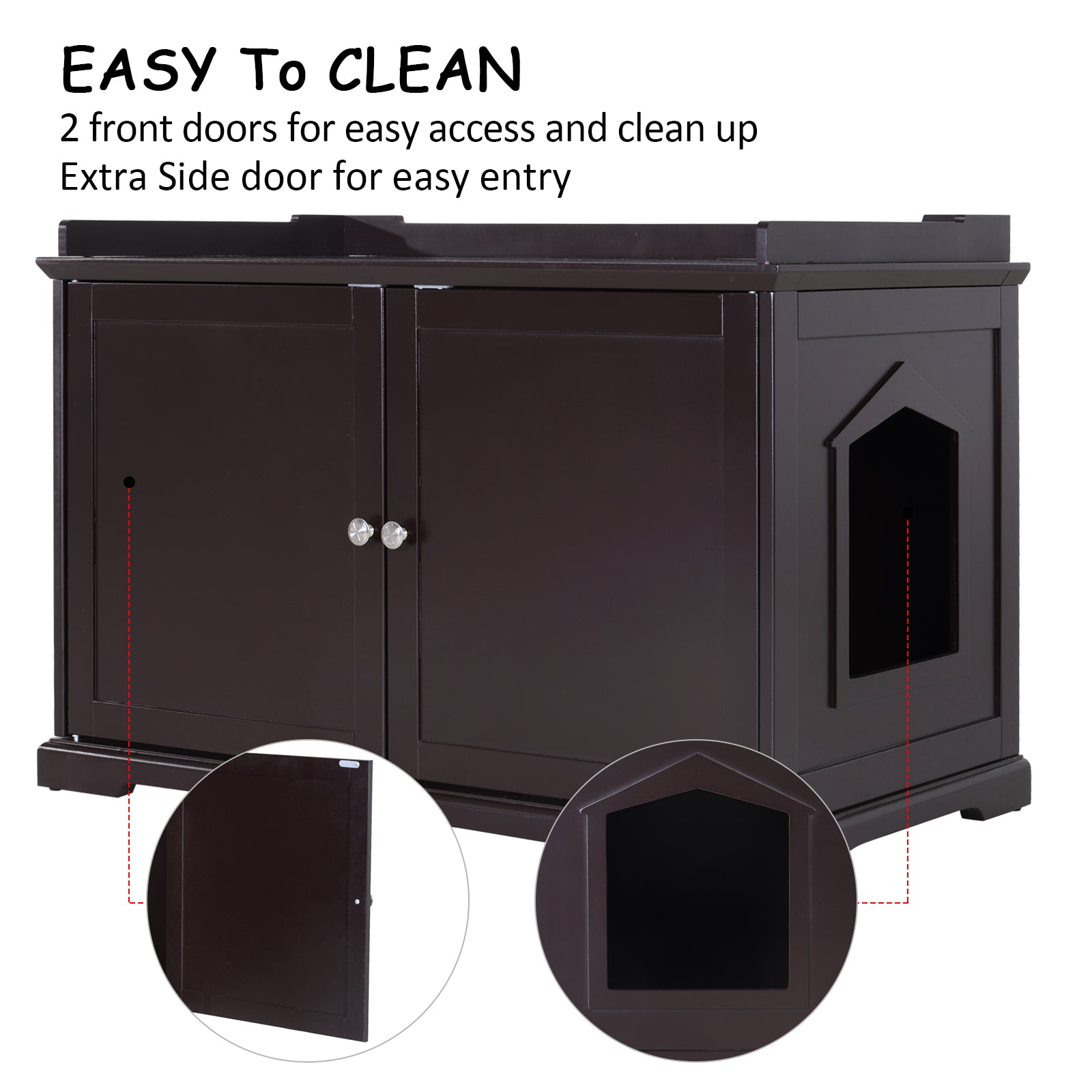 PawHut 37.5" Wooden Covered Mess Free Cat Litter Box End Table Hideaway Cabinet with Storage for Accessories, Brown