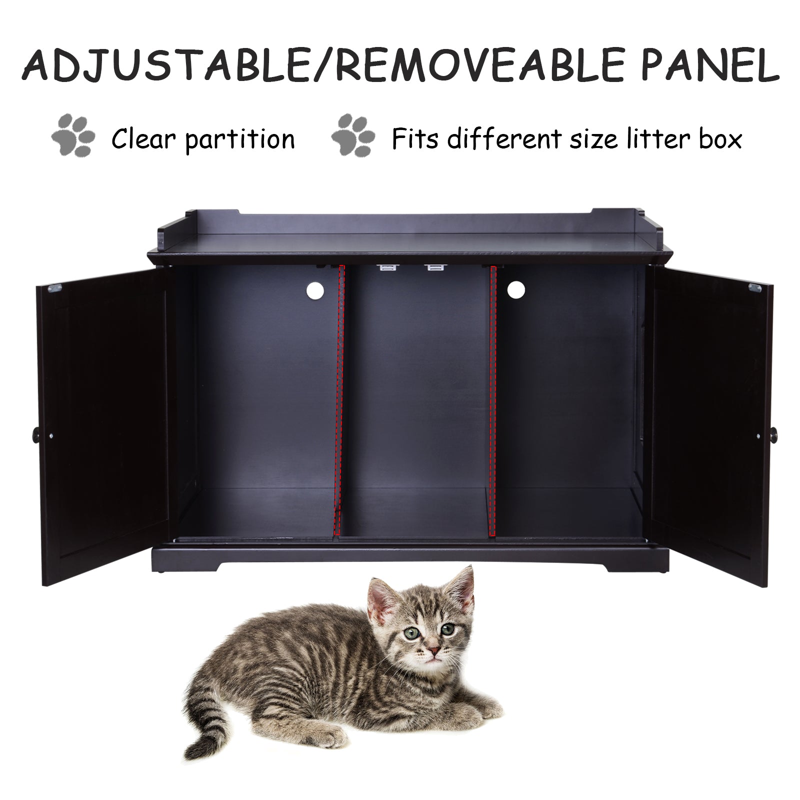 PawHut 37.5" Wooden Covered Mess Free Cat Litter Box End Table Hideaway Cabinet with Storage for Accessories, Brown