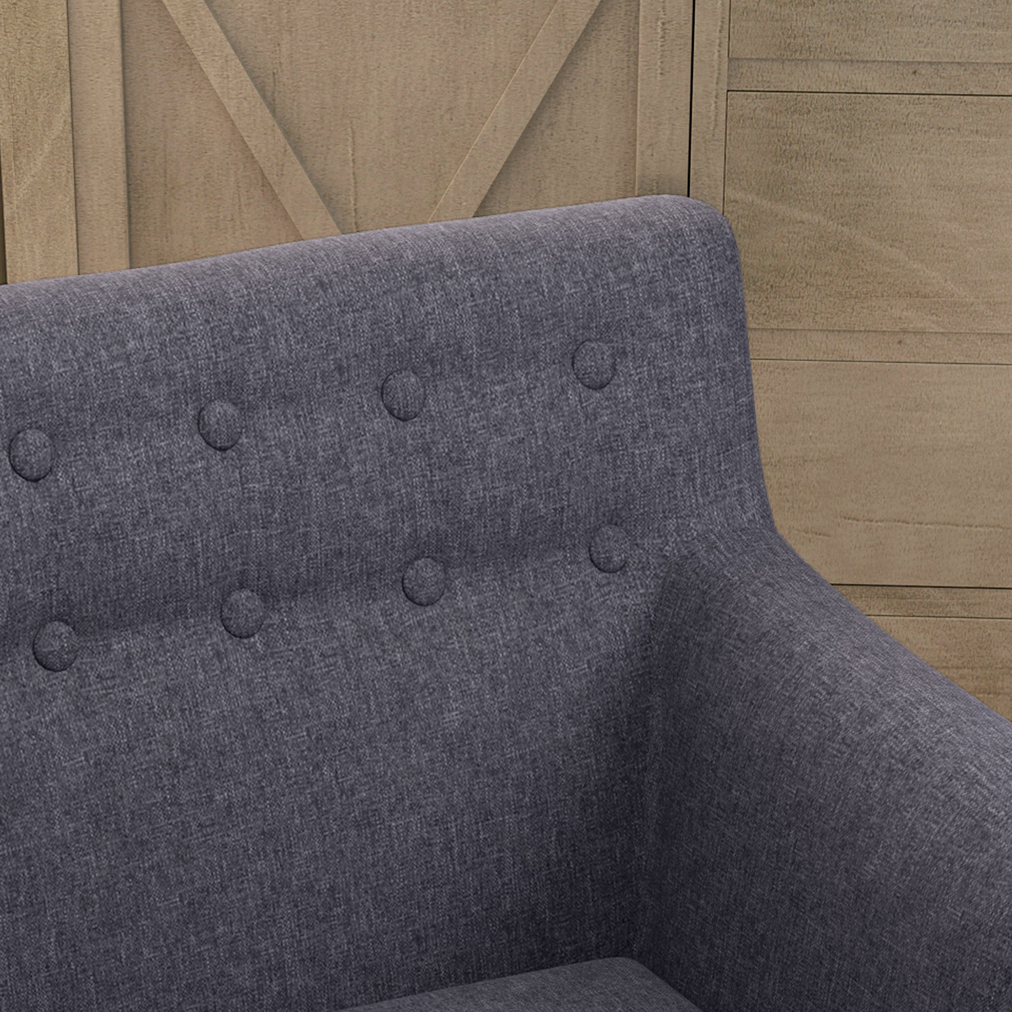HOMCOM Mid-Century Modern Accent Chair, Linen Upholstery Armchair, Tufted Club Chair with Wood Frame and Thick Padding for Living Room, Bedroom, Dark Grey