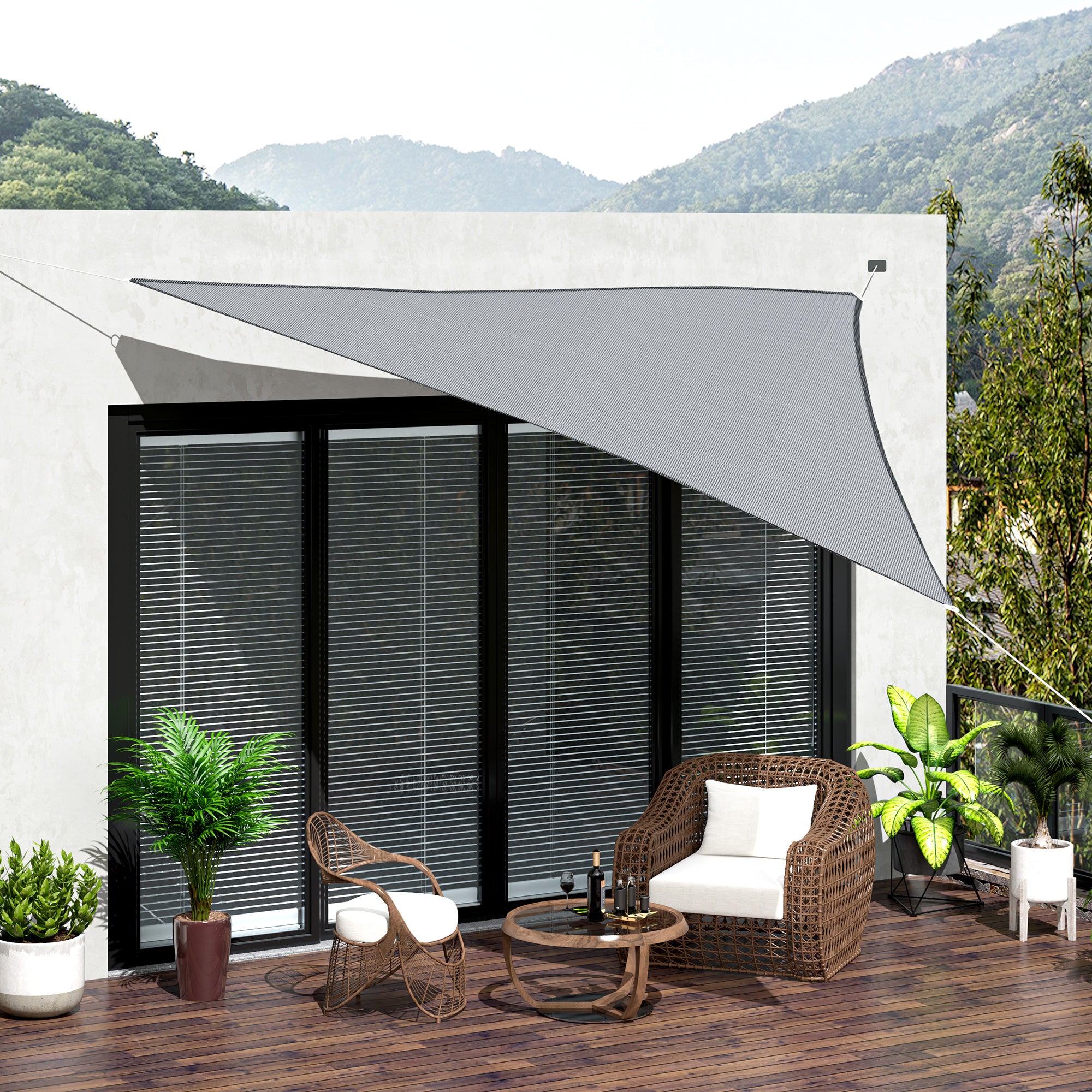 Outsunny Triangle 10' Canopy Sun Sail Shade Garden Cover UV Protector Outdoor Patio Lawn Shelter with Carrying Bag Grey