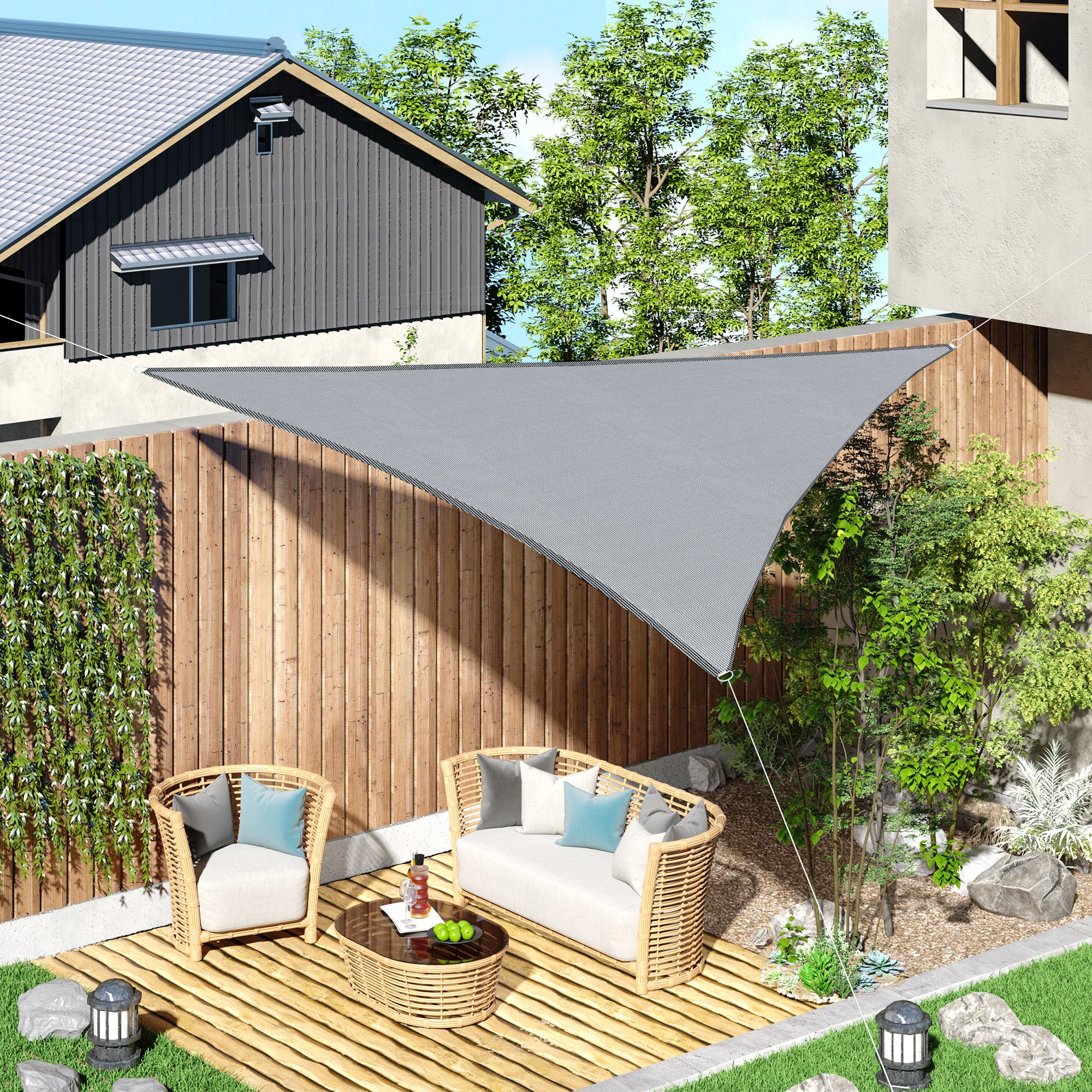 Outsunny Triangle 10' Canopy Sun Sail Shade Garden Cover UV Protector Outdoor Patio Lawn Shelter with Carrying Bag Grey