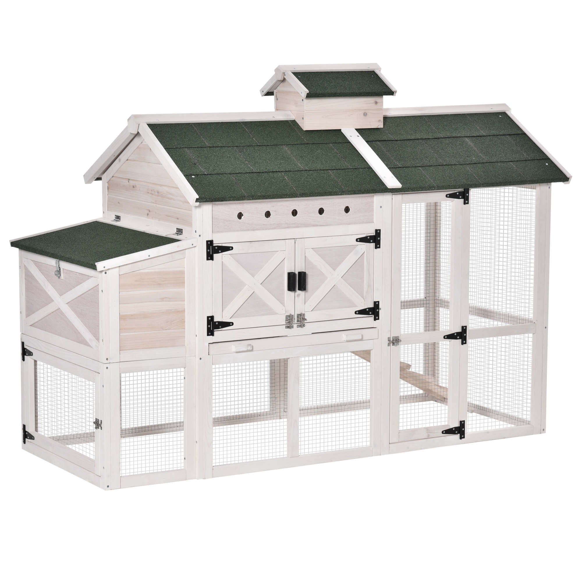 PawHut Wooden Chicken Coop Hen House with Removable Tray and Nest Box, 71" Rabbit Hutch and Poultry Cage with Ventilated Holes , White