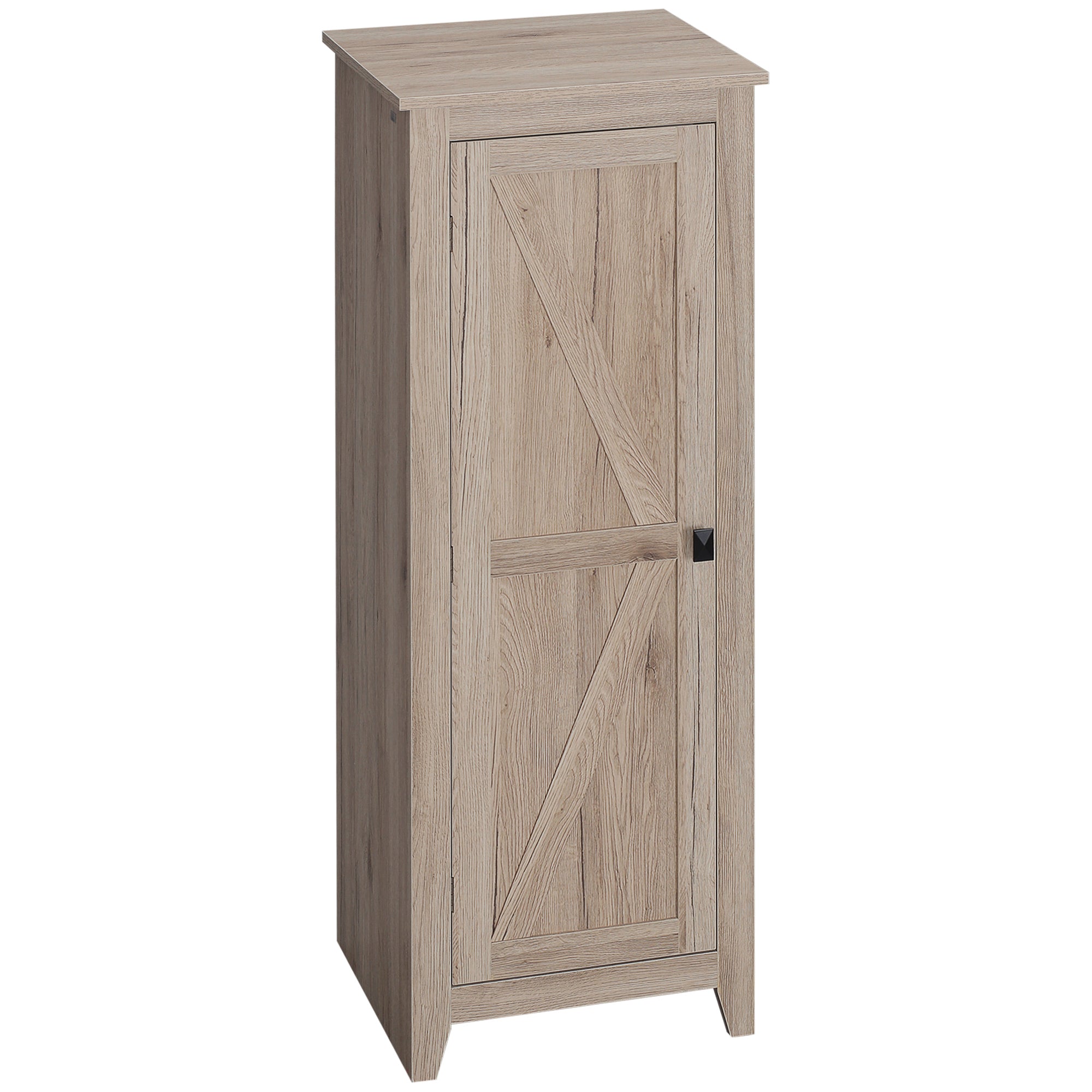 HOMCOM 48" Small Kitchen Pantry Cabinet, Freestanding Storage Cabinet, Farmhouse Narrow Kitchen Cabinet with Barn Door and Adjustable Shelves, Natural