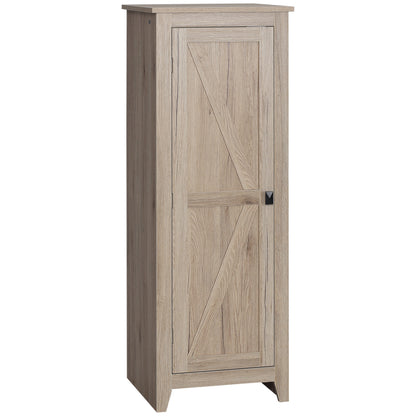 HOMCOM 48" Small Kitchen Pantry Cabinet, Freestanding Storage Cabinet, Farmhouse Narrow Kitchen Cabinet with Barn Door and Adjustable Shelves, Natural