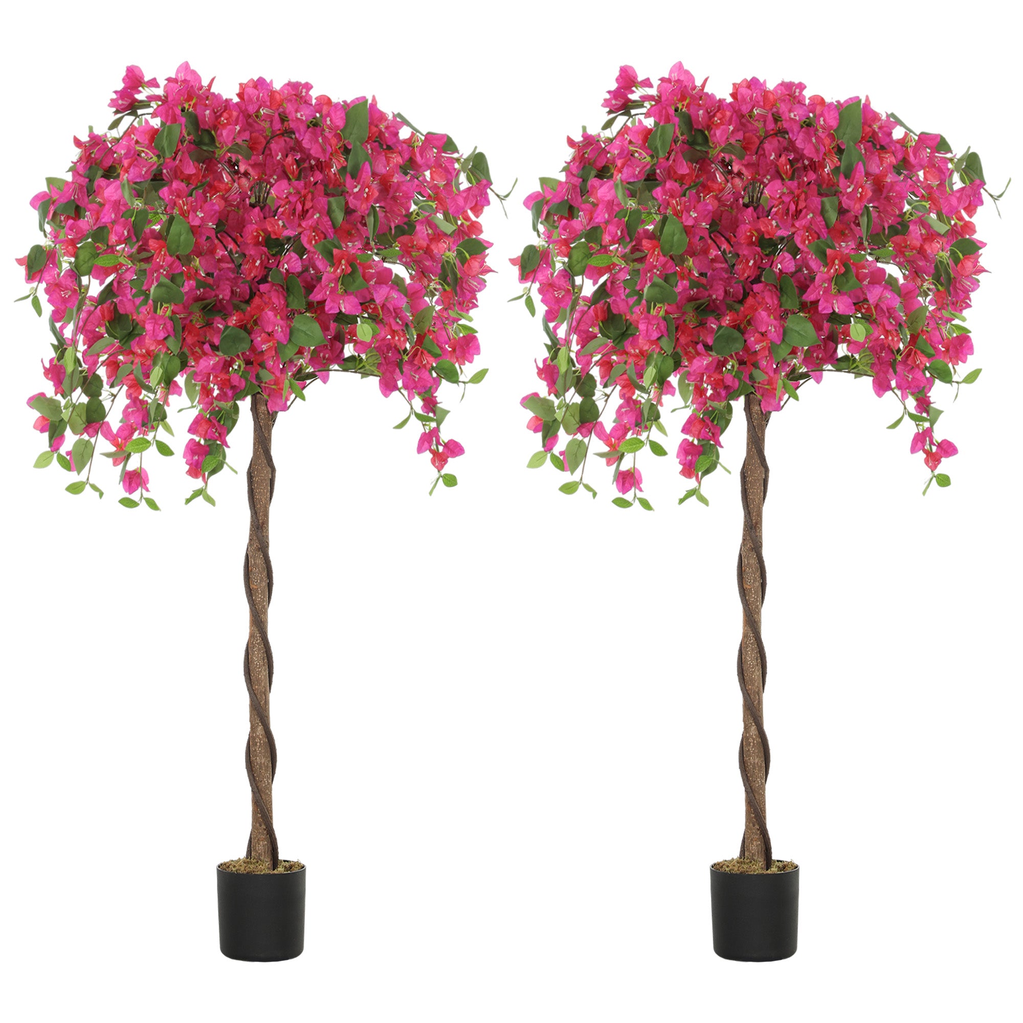 HOMCOM 4FT Artificial Murraya Tree with Natural Wood Trunk and Realistic Flowers, Faux Plants with Pots, Fake Trees for Indoor Home Decor Living Room Office, Set of 2