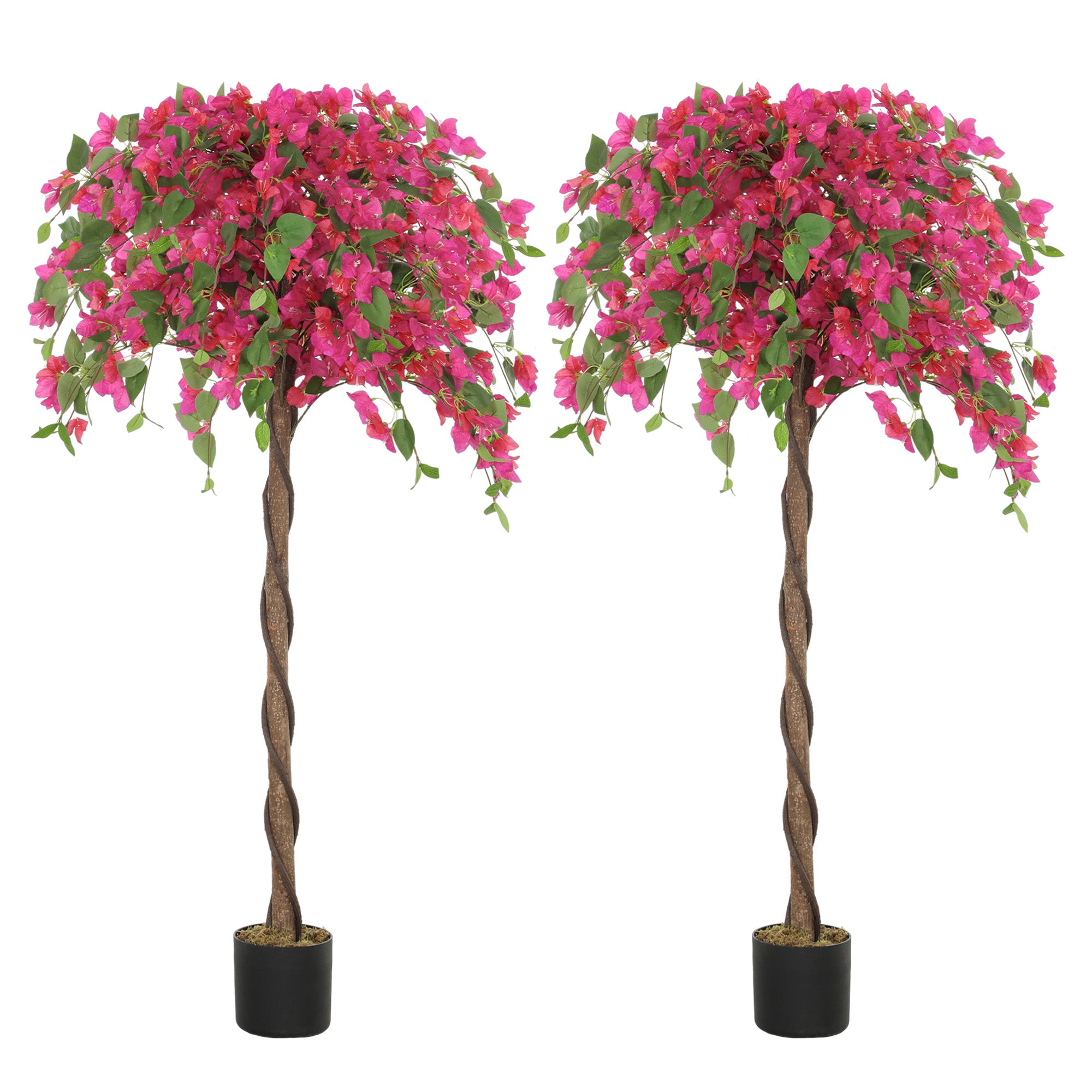 HOMCOM 4FT Artificial Murraya Tree with Natural Wood Trunk and Realistic Flowers, Faux Plants with Pots, Fake Trees for Indoor Home Decor Living Room Office, Set of 2