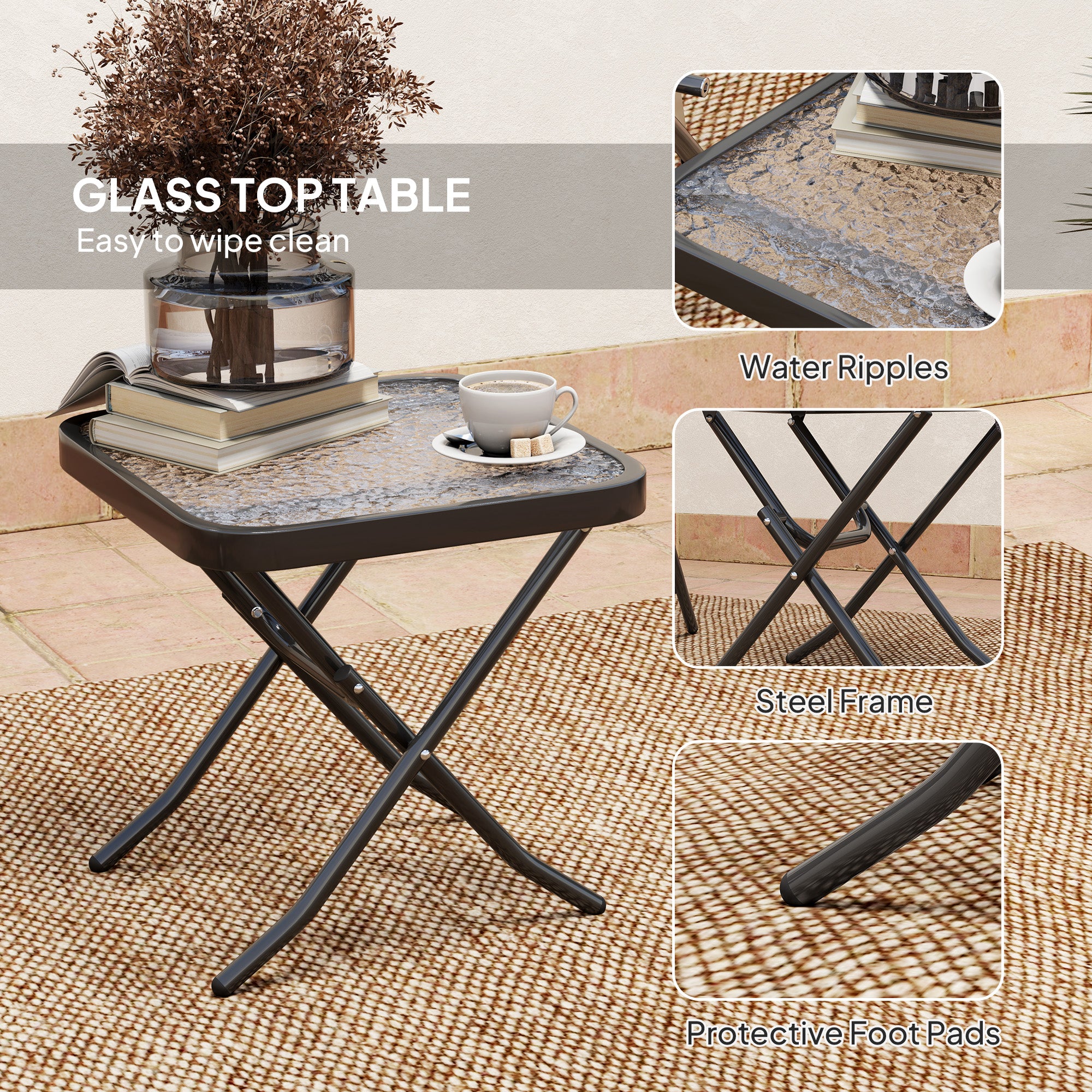 Outsunny 3 Pieces Folding Bistro Set with Back Adjustable Chairs, Bistro Table Set Outdoor Patio Furniture with Glass Top Table, Small Patio Set for Garden, Balcony, Porch, Grey