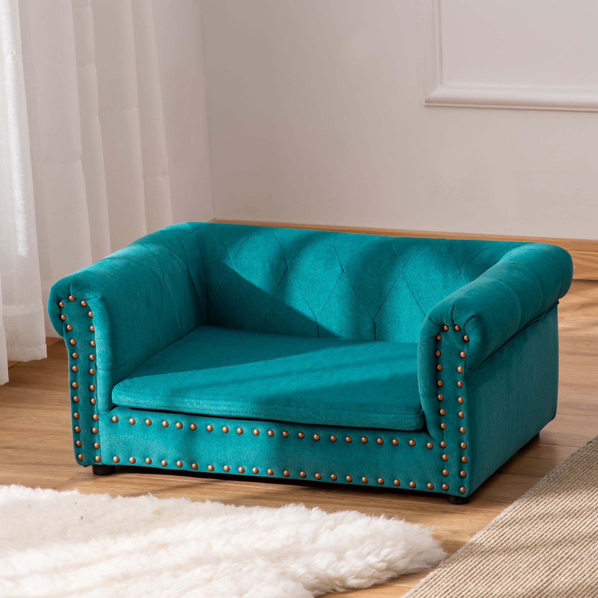 PawHut Dog Sofa with Soft Cushion, Pet Bed Cat Chair Couch with Water Resistant Fabric, Sponge Padded, Washable Cover, Easy Installation, Wooden Legs for Mini Sized Dogs - Green