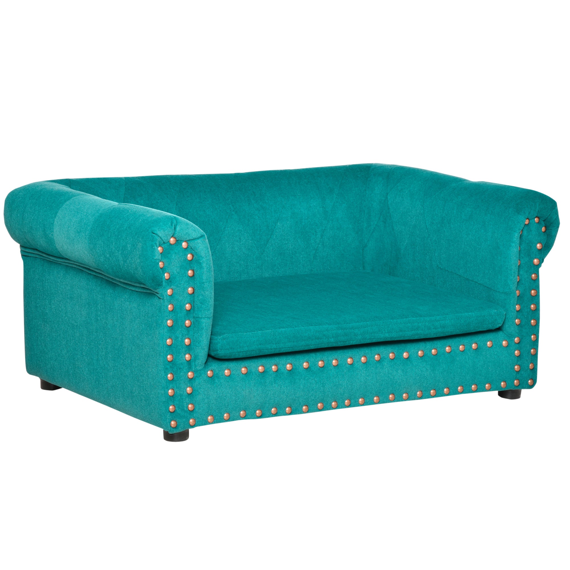 PawHut Dog Sofa with Soft Cushion, Pet Bed Cat Chair Couch with Water Resistant Fabric, Sponge Padded, Washable Cover, Easy Installation, Wooden Legs for Mini Sized Dogs - Green