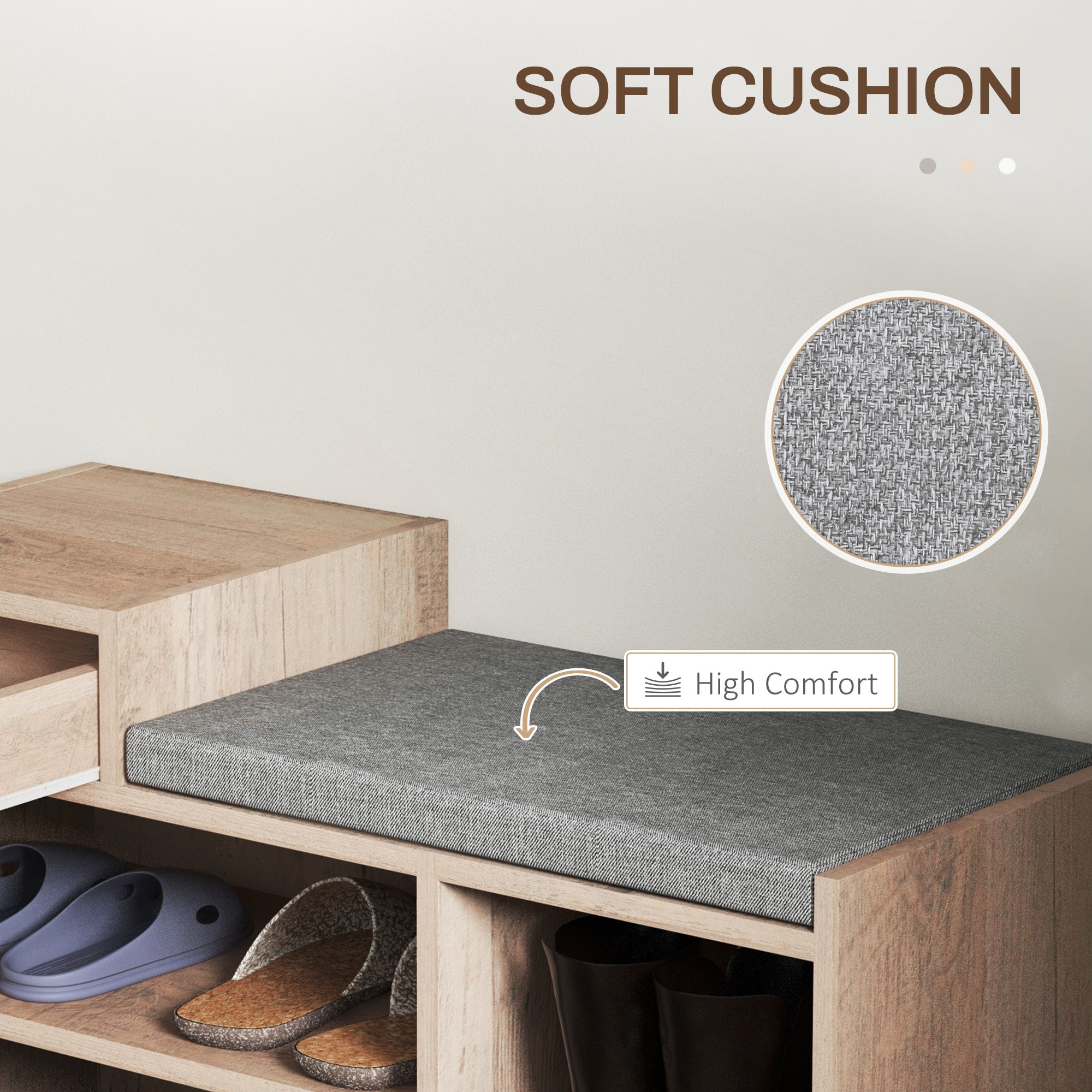 HOMCOM Shoe Bench with Storage, Modern Upholstered Entryway Bench with Shelves, Drawer and Table Top for Living Room, Hallway, Grey