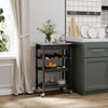 HOMCOM 3-Tier Kitchen Rolling Serving Cart with Open Shelves, Stainless Steel Top Pine Kitchen Island, Black