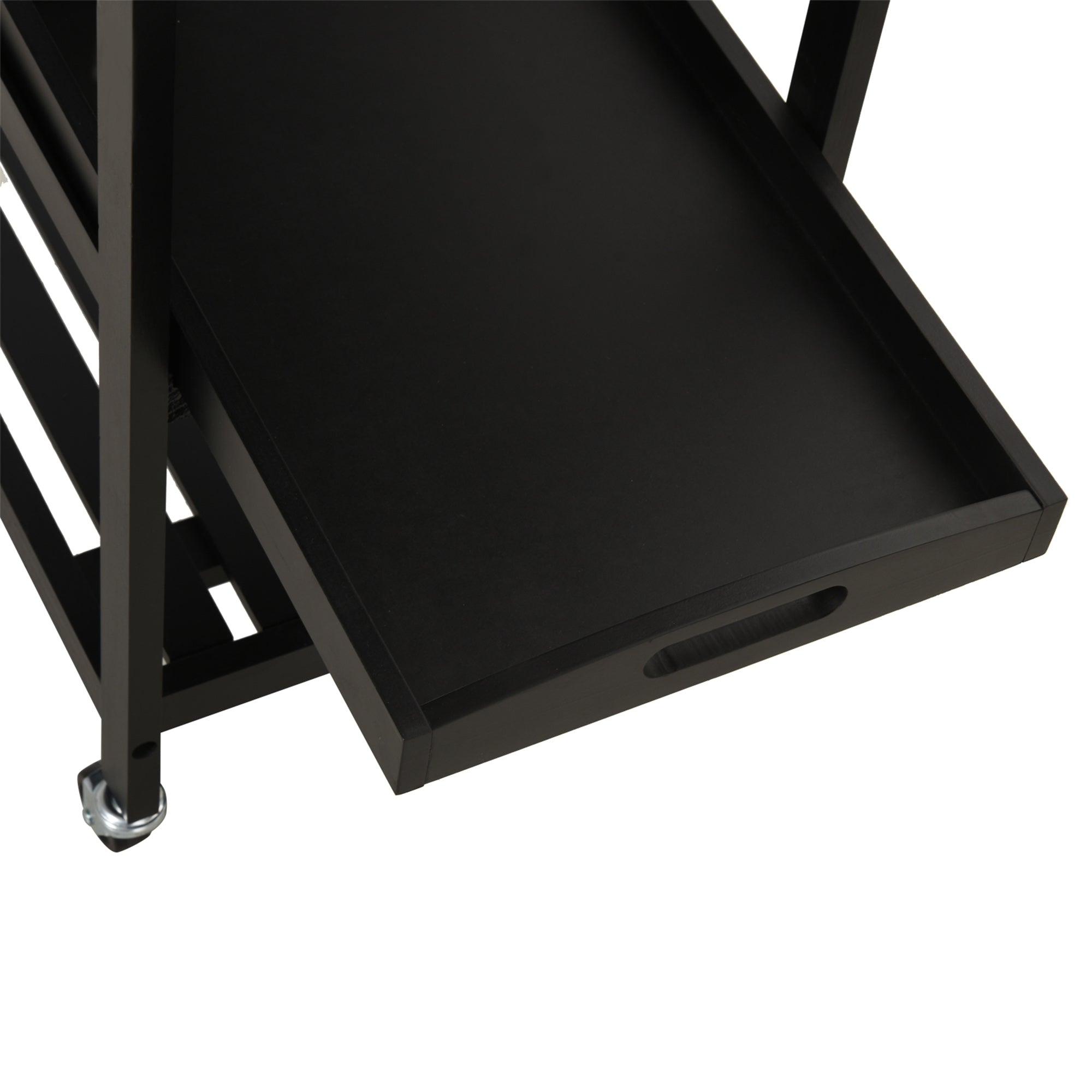 HOMCOM 3-Tier Kitchen Rolling Serving Cart with Open Shelves, Stainless Steel Top Pine Kitchen Island, Black