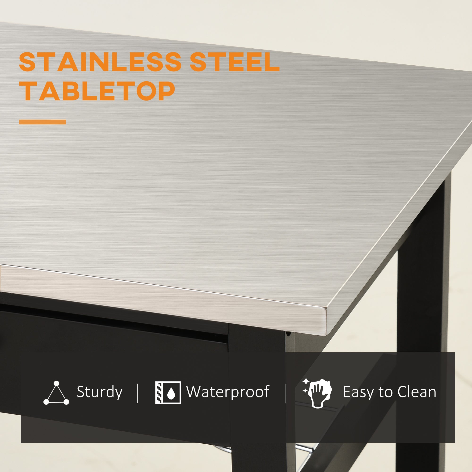 HOMCOM 3-Tier Kitchen Rolling Serving Cart with Open Shelves, Stainless Steel Top Pine Kitchen Island, Black