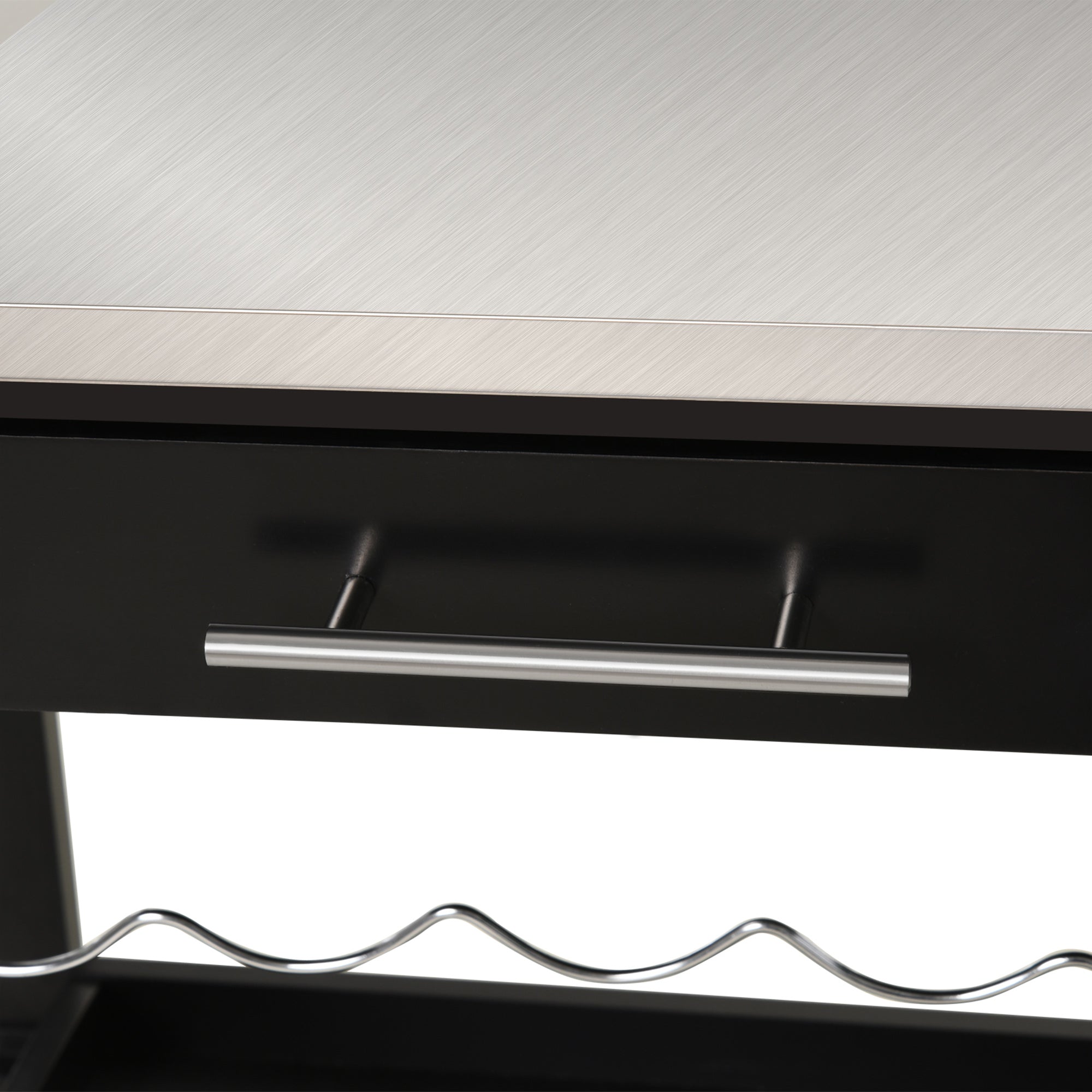 HOMCOM 3-Tier Kitchen Rolling Serving Cart with Open Shelves, Stainless Steel Top Pine Kitchen Island, Black