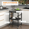 HOMCOM 3-Tier Kitchen Rolling Serving Cart with Open Shelves, Stainless Steel Top Pine Kitchen Island, Black