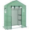 Outsunny Walk-in Mini Greenhouse with Mesh Door & Windows, Portable Garden Green House with 3 Tier Shelves, Water & UV Resistant PE Cover, Green