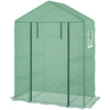 Outsunny Walk-in Mini Greenhouse with Mesh Door & Windows, Portable Garden Green House with 3 Tier Shelves, Water & UV Resistant PE Cover, Green